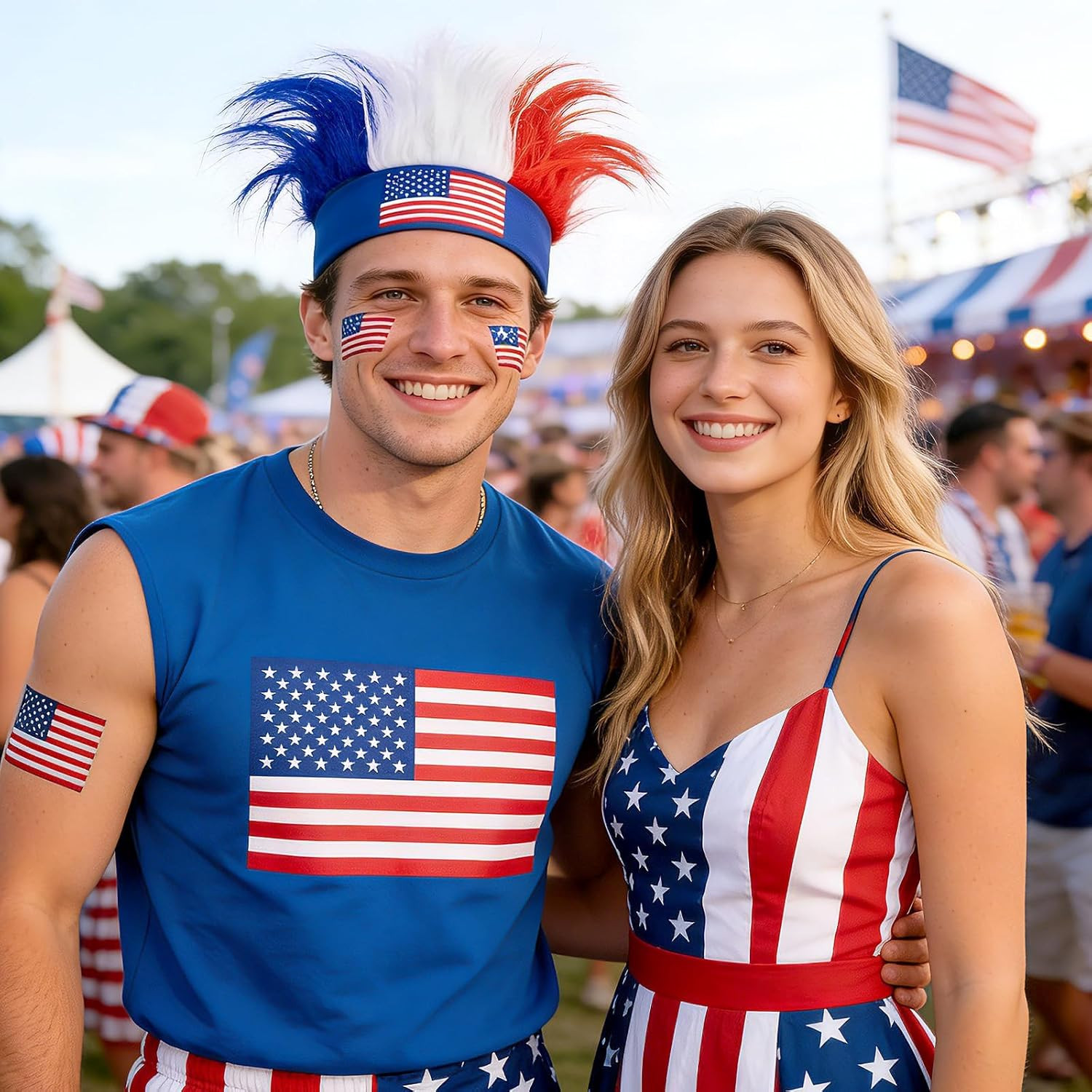 3 Pcs Patriotic Hairy Headband for Adults, 4Th of July Hair Accessories USA Wig