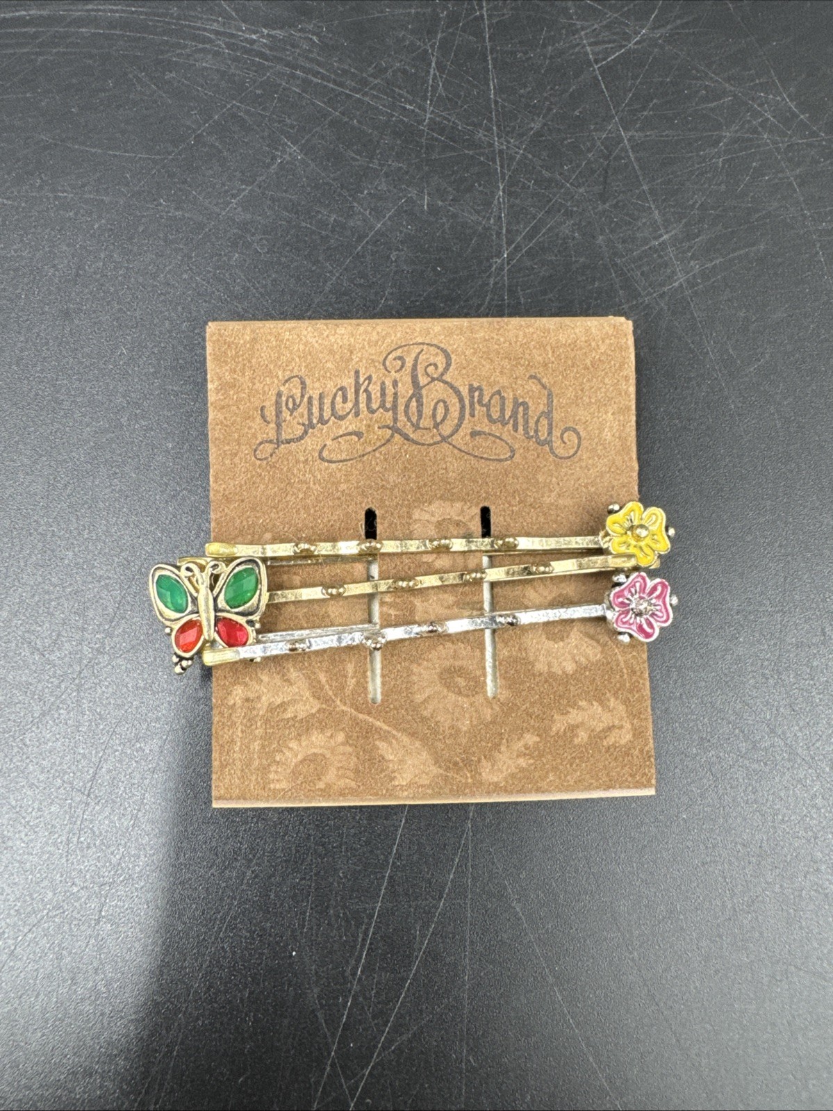 New! LUCKY BRAND! Butterfly Barrette Hair Pin Clip Gold Silver Color Flower