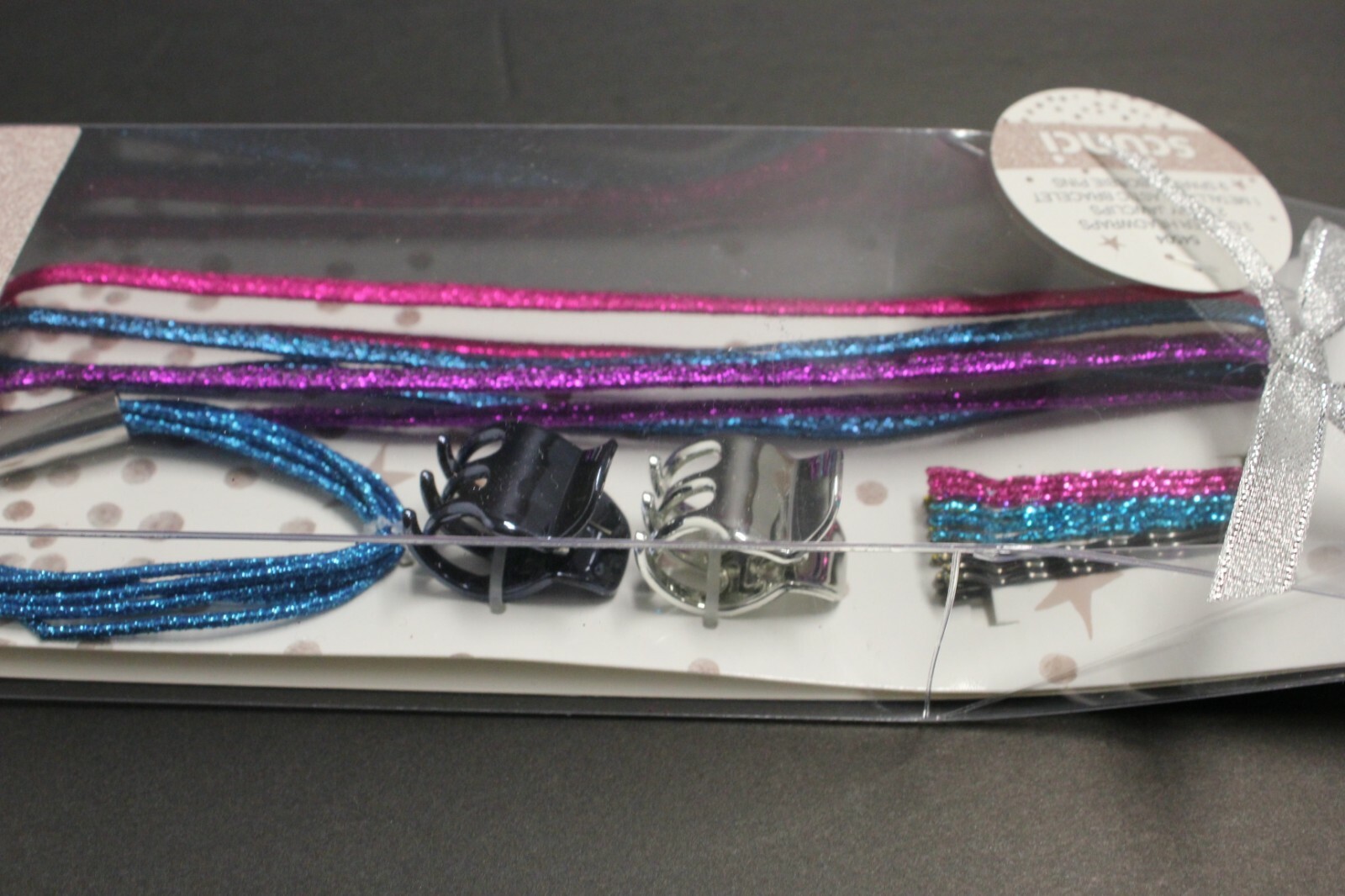 SCUNCI HEADWRAPS, JAWCLIPS, BRACELET, BOBBIE PIN GIFT SET IN PINK, PURPLE, BLUE3