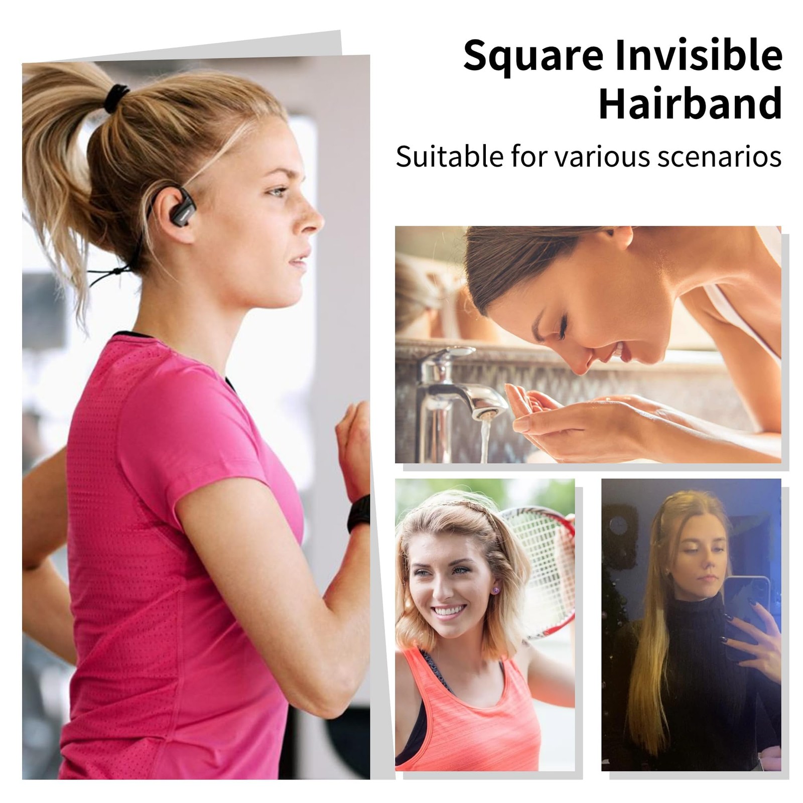 Sunglasses Shape Invisible Hair Hoops-Square Hairband ，Curly Thick Headband