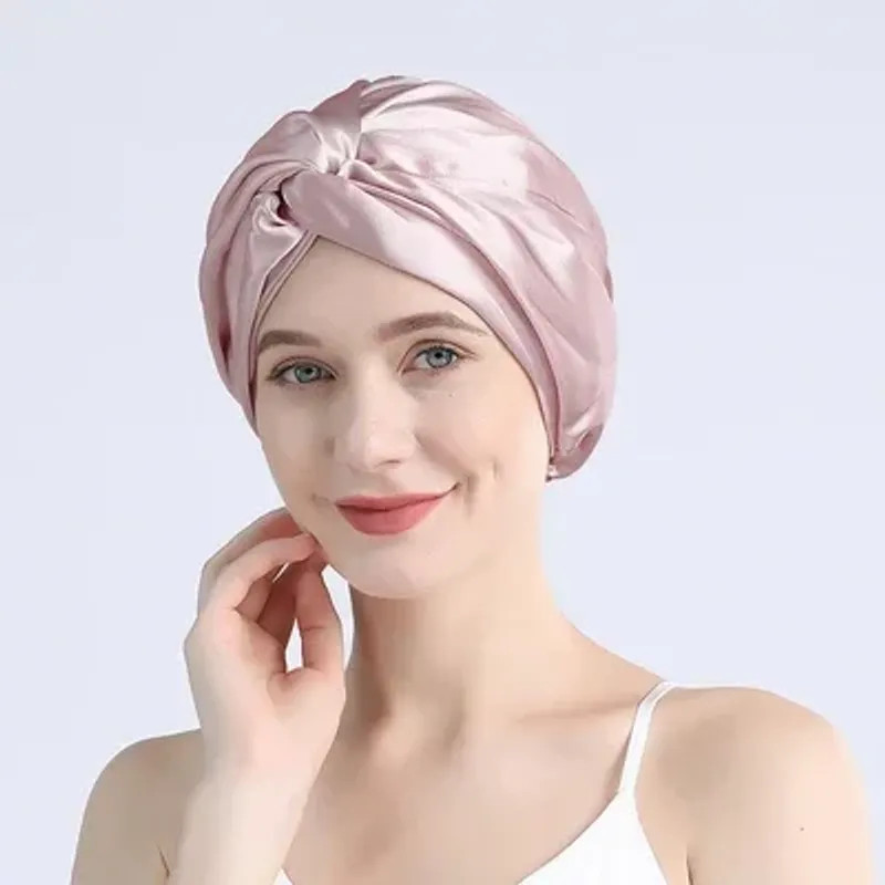 Mulberry 100 Silk Turban Bonnets for Women Twisted Sleeping Night Cap 19