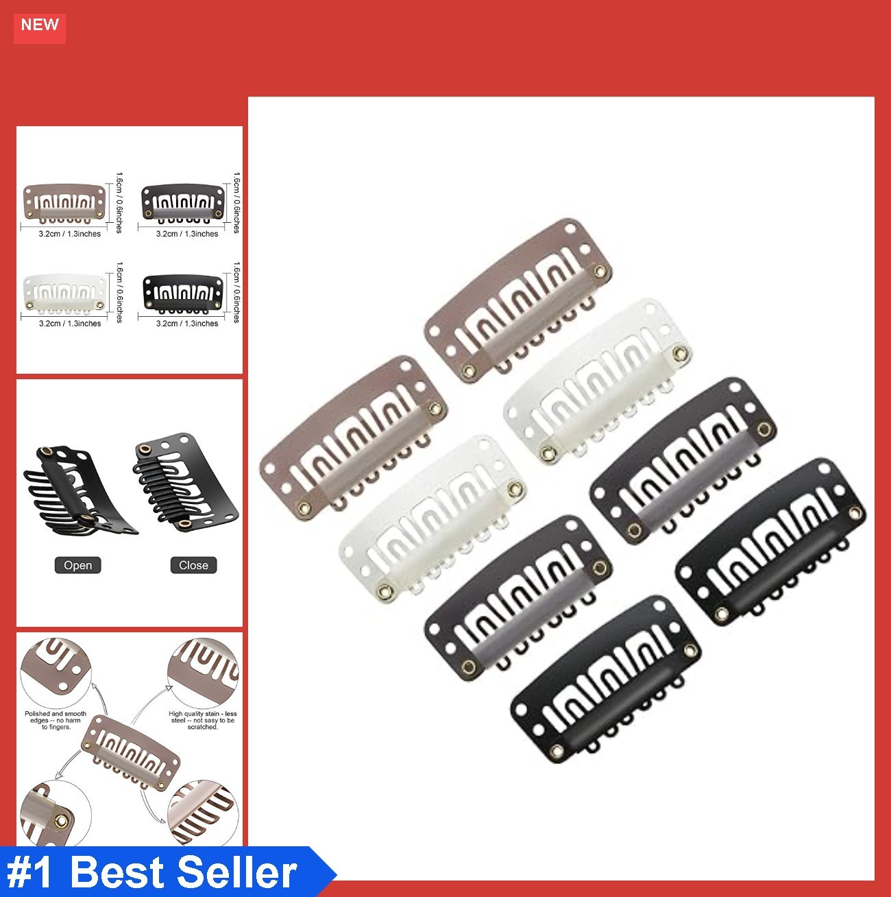 100 Pcs 32mm Hair Extension Clips 6 Teeth Wig Accessories Soft Rubber Metal Snap