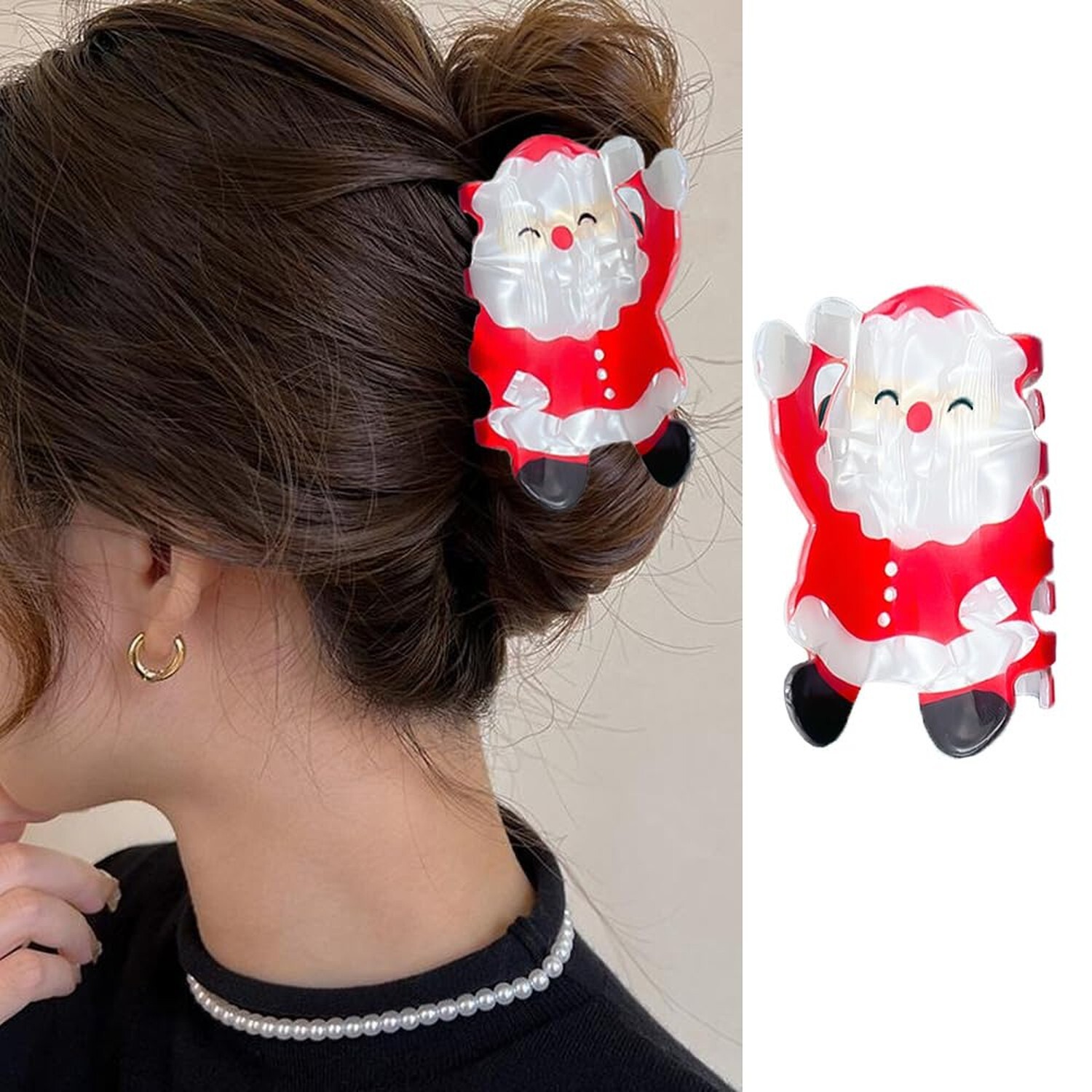 Christmas Hair Claw Clips 1Pcs Large Acrylic Hair Clips Red Santa Claus Shape…