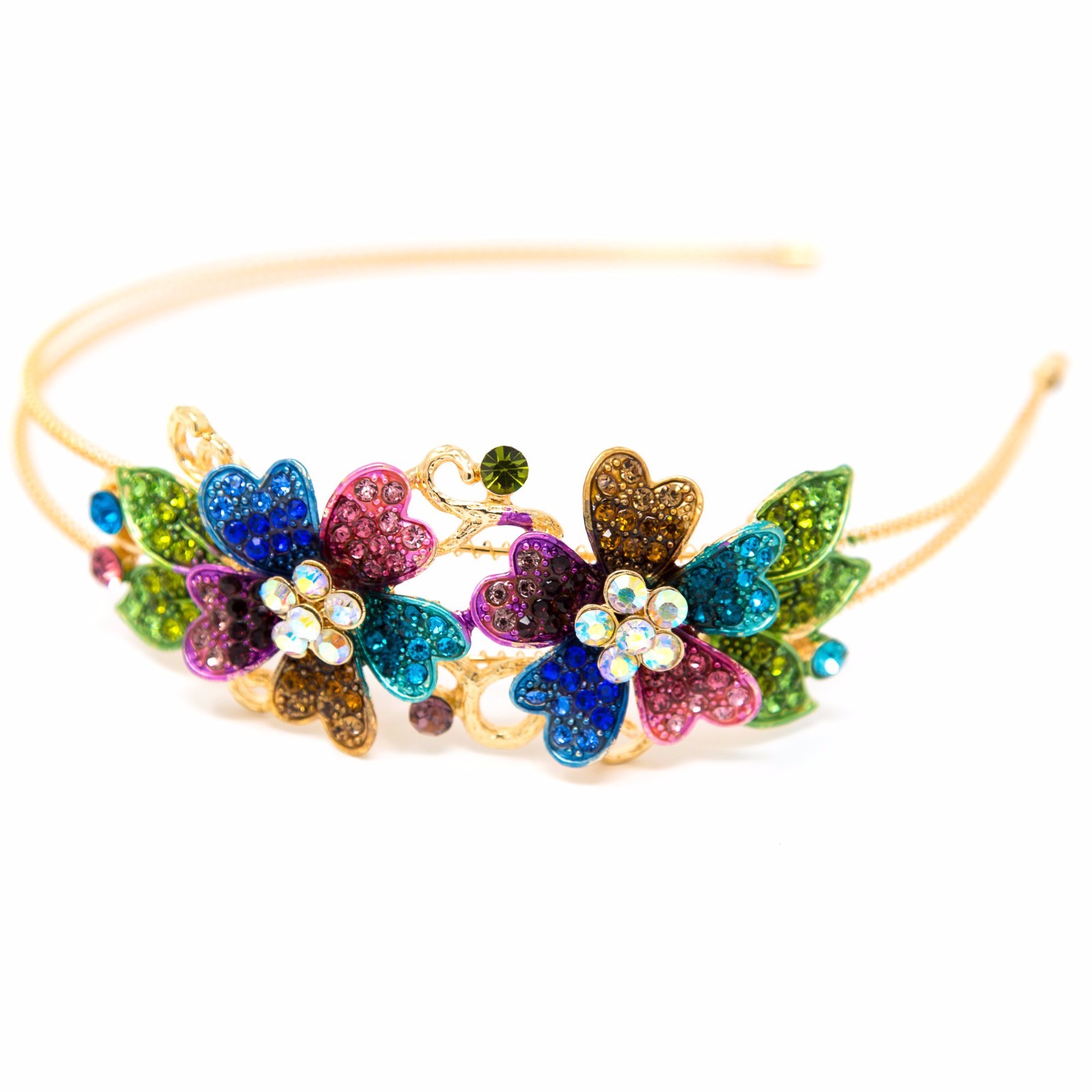 New Fashion Crystal Rhinestone Gold tone metal big Flower design Headband HD112