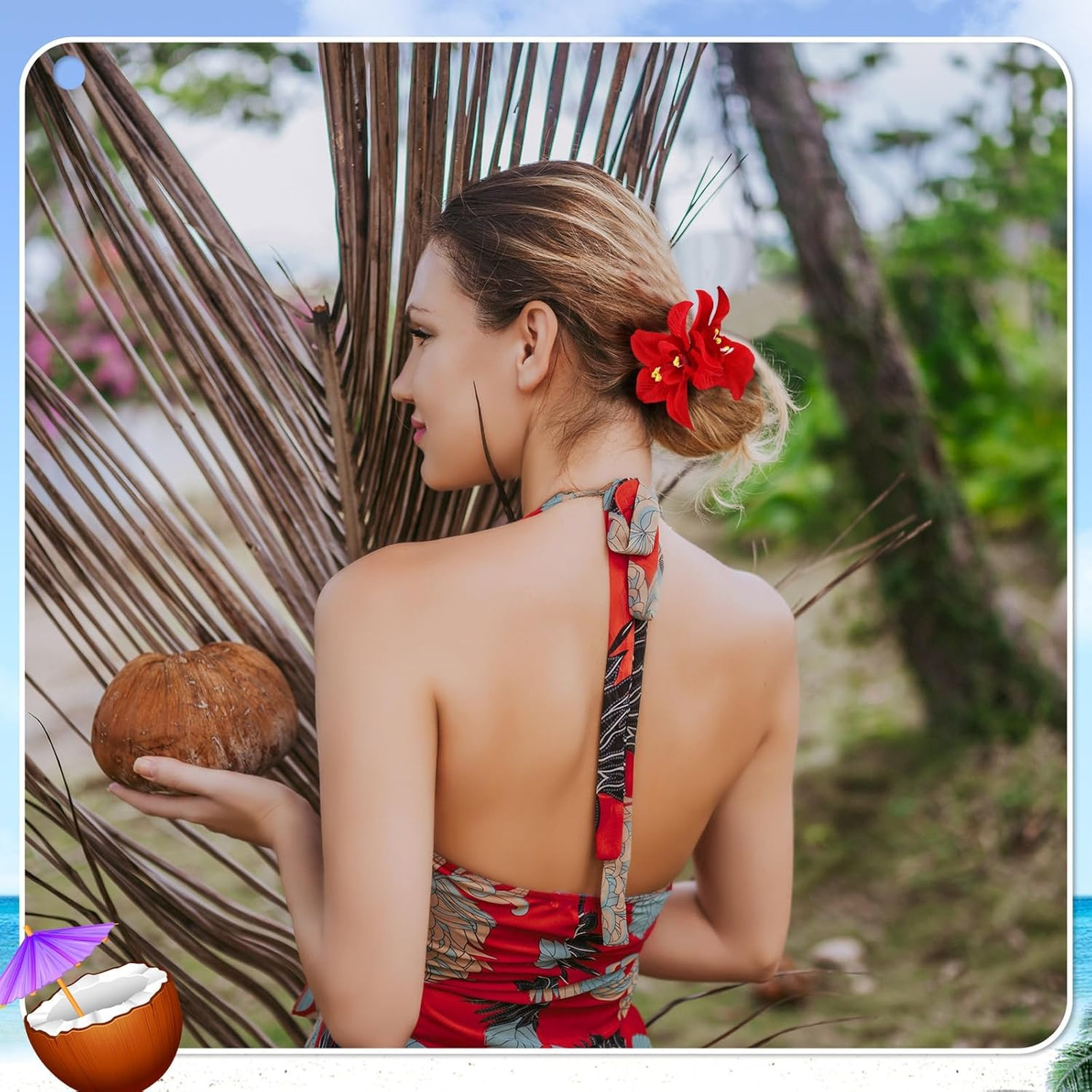 Hawaiian Flower Hair Clips 10 Pcs for Women, Plumeria Hibiscus Hair Accessories