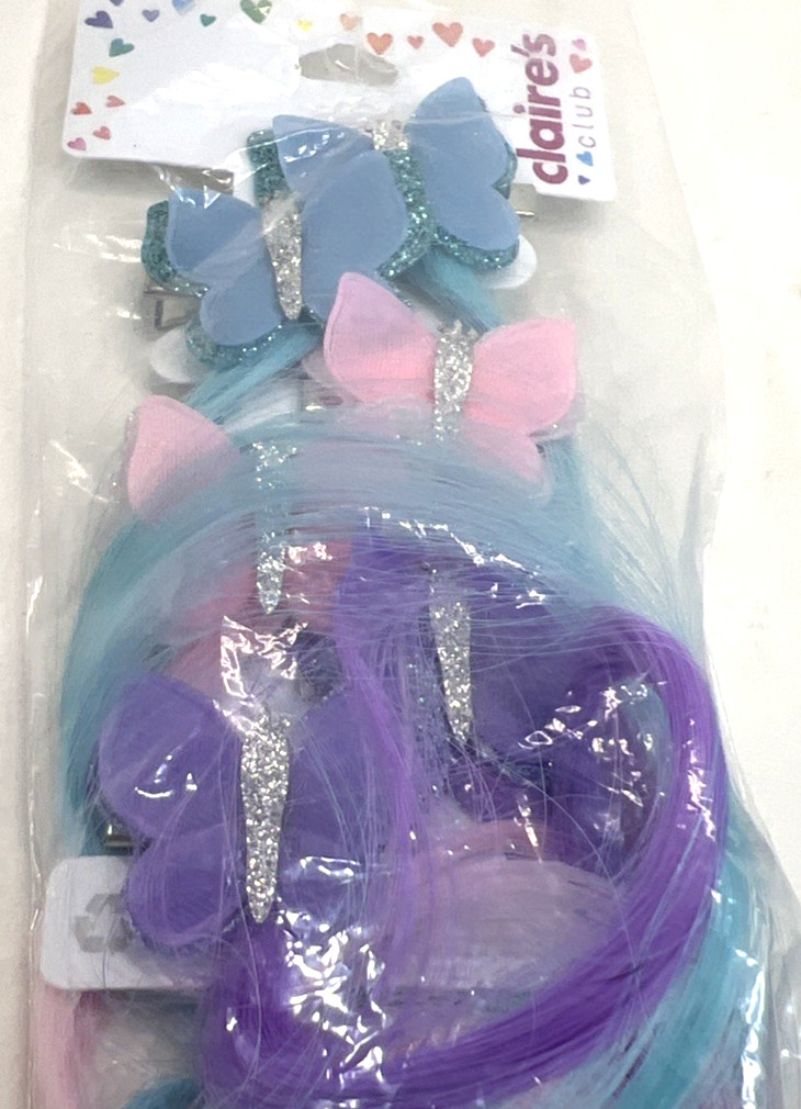 Claire’s Club Pack of 6 Small Butterfly Hair Extension Clips Pastel Colors NIP