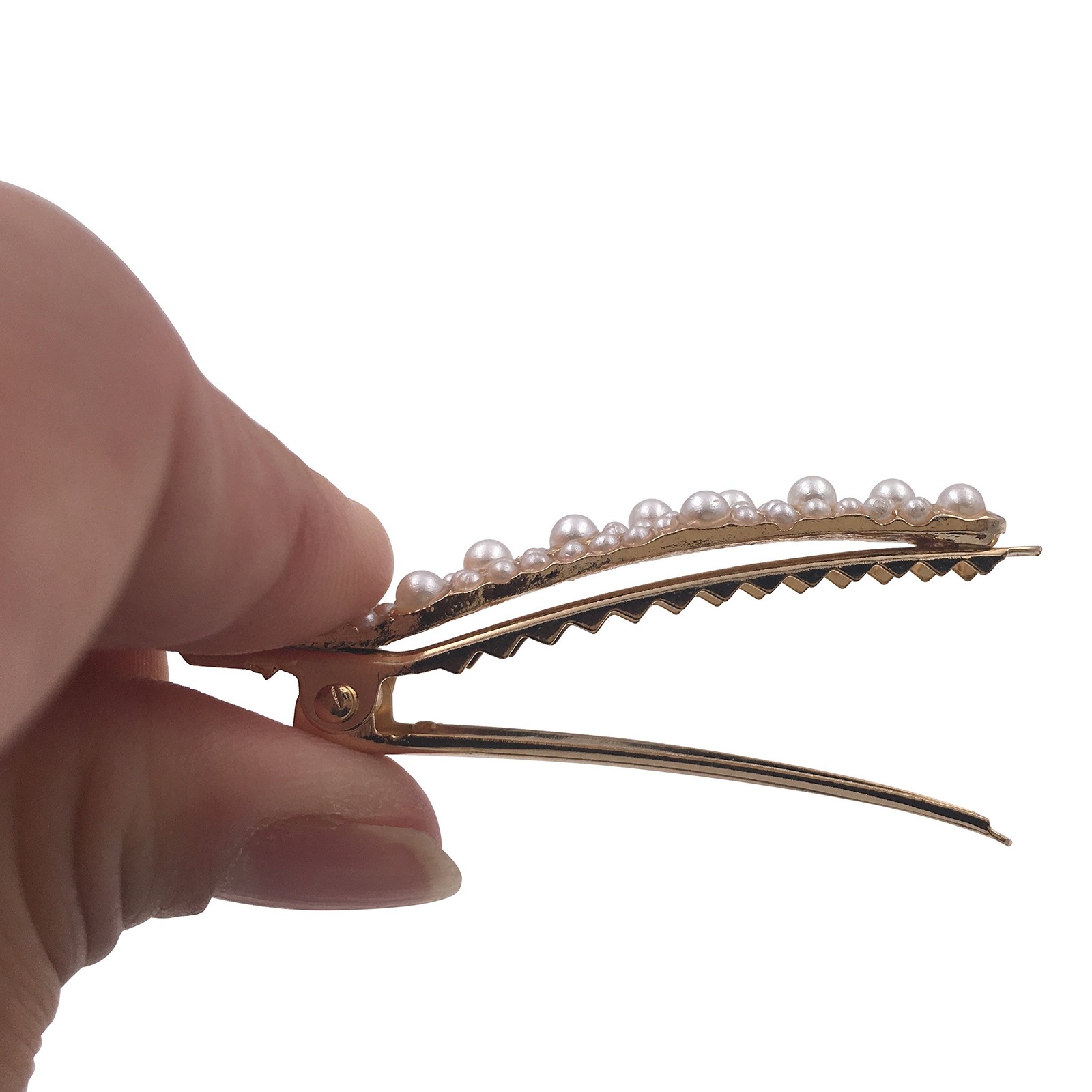 4 Gold Tone Rhinestone Crystal Pearl Beak Duckbill Alligator Clip Pin Hair