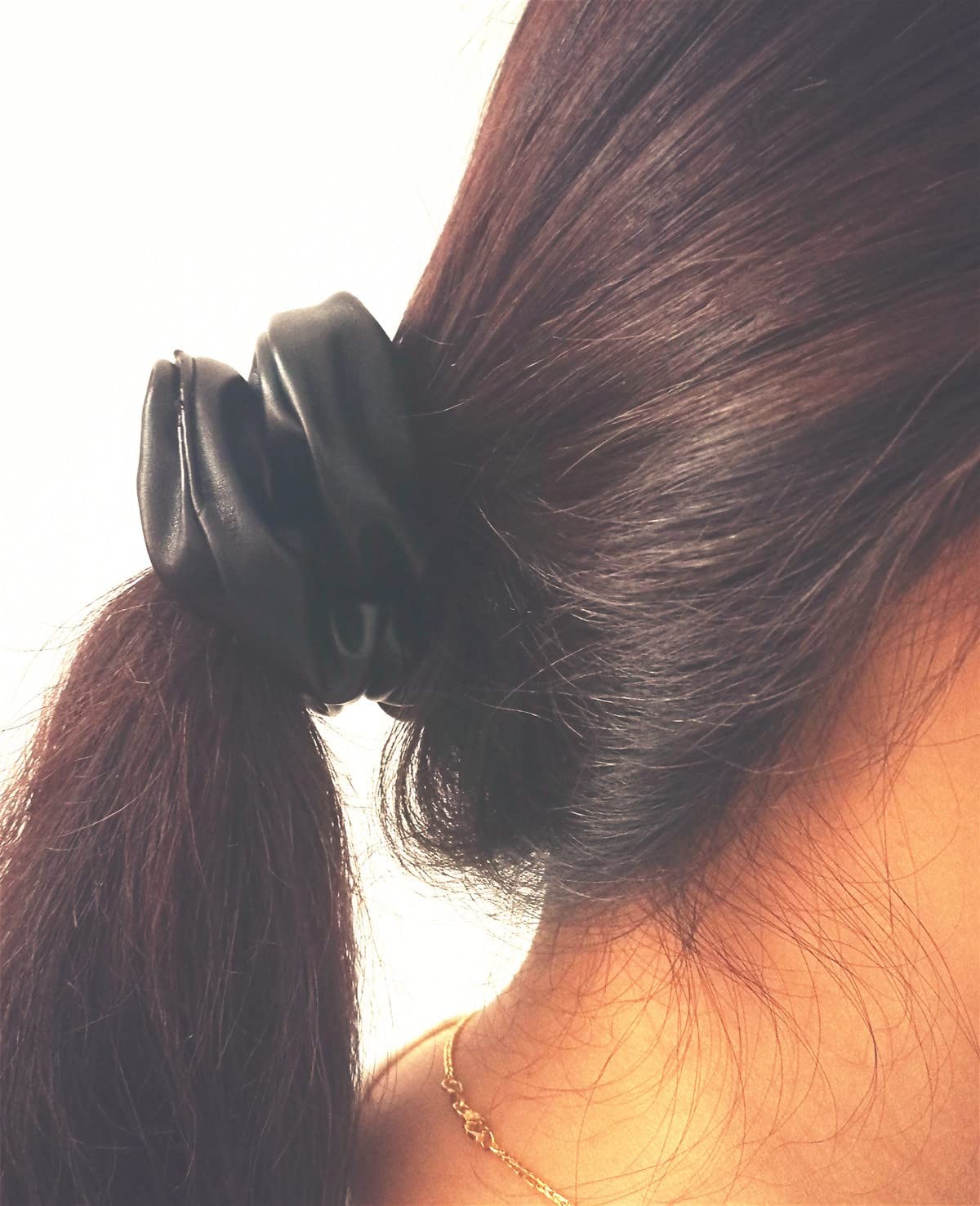 4 PCS Hair Elastics Scrunchies Waterproof Faux Leather Bobbles Bands Black