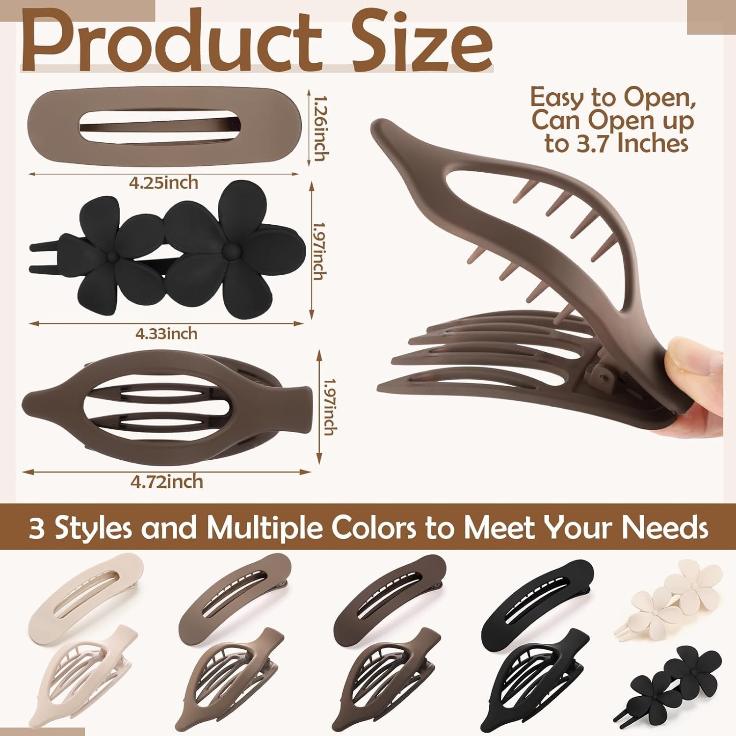 10 Pcs French Flat Hair Clips for Women 3 Styles Non-slip Flat Claw Clips Matte