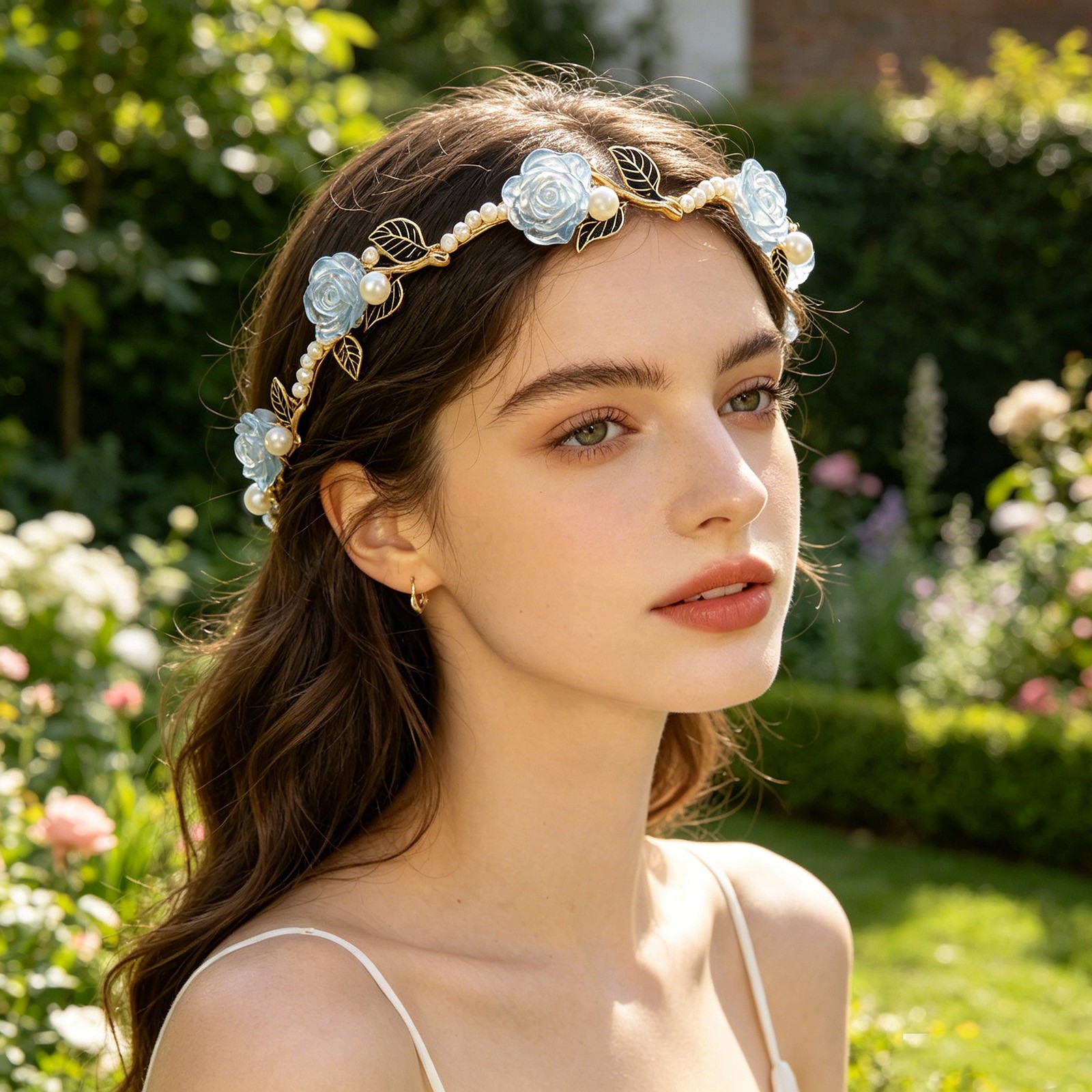 Summer Elegant Floral Hair Hoop, Pearl & Crystal Decor Headband for Daily