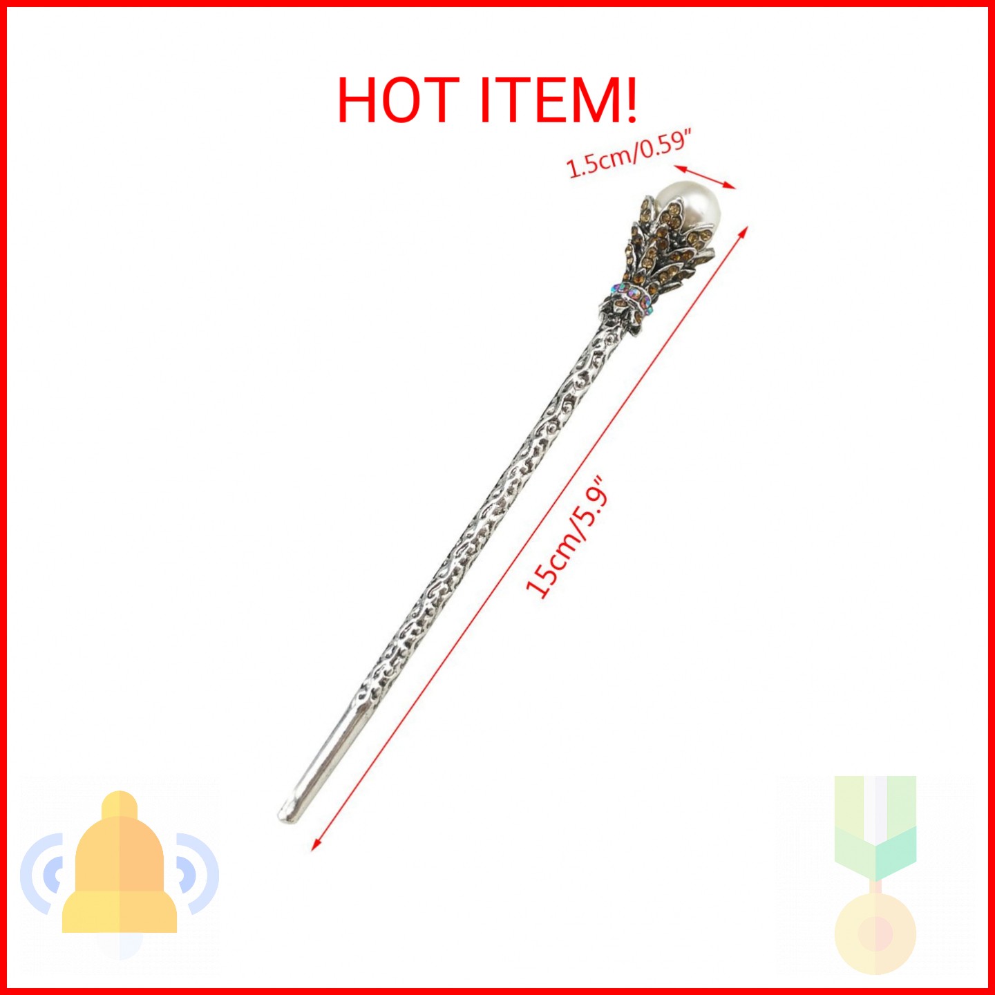 yueton Pack of 2 Vintage Rhinestone Pearl Hair Stick Vintage Hair Chopsticks Hai