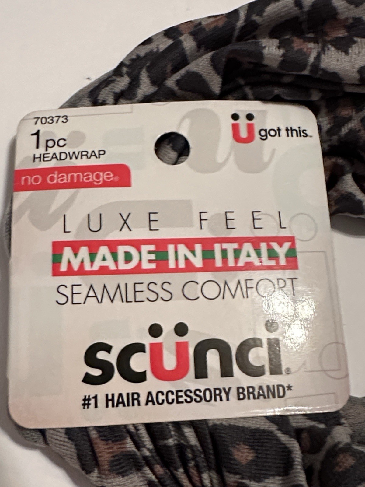 SCUNCI One Piece Gray & Brown Leopard Print Headwrap Seamless Comfort Luxe Feel