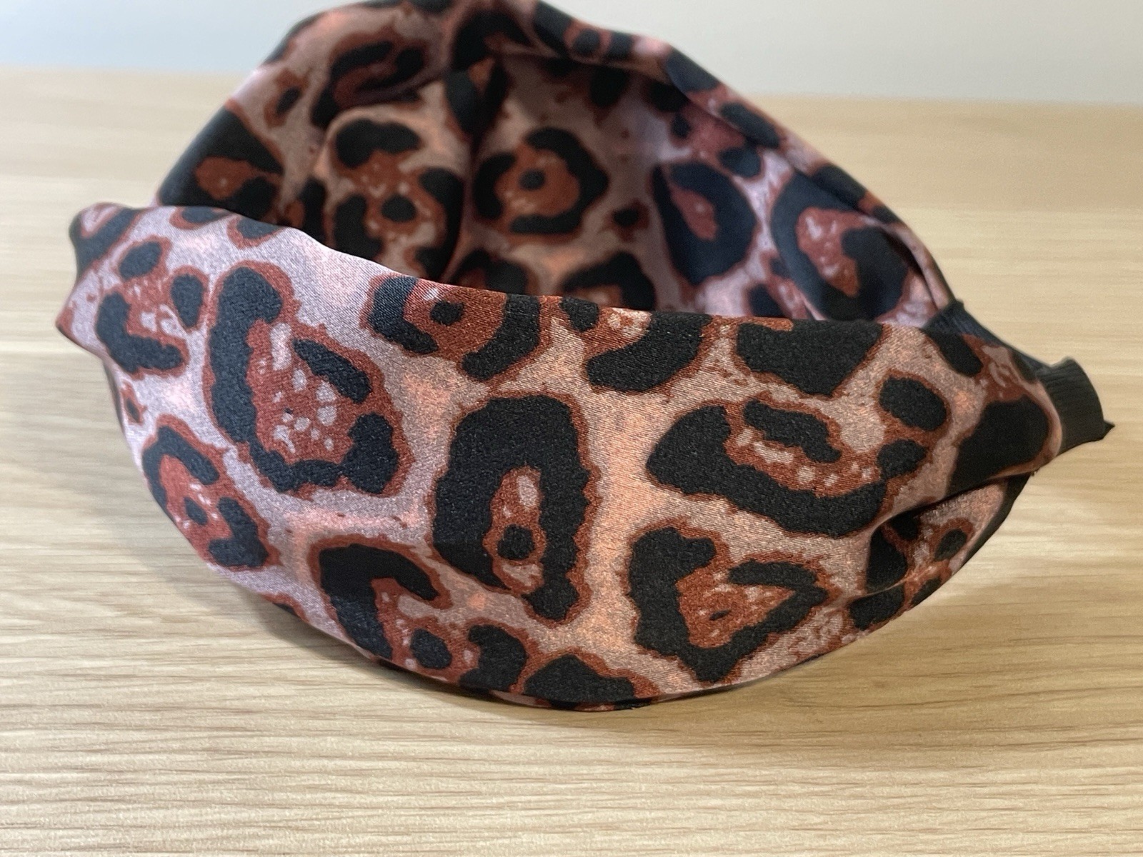 Leopard Print Knot Headband Set Blush & Tan Animal Print Satin Feminine Soft