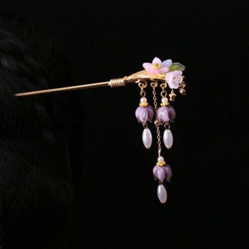 1Pc Chinese Ancient Hanfu Hairpin Purple Step Shake Tassels Elegant Headdress