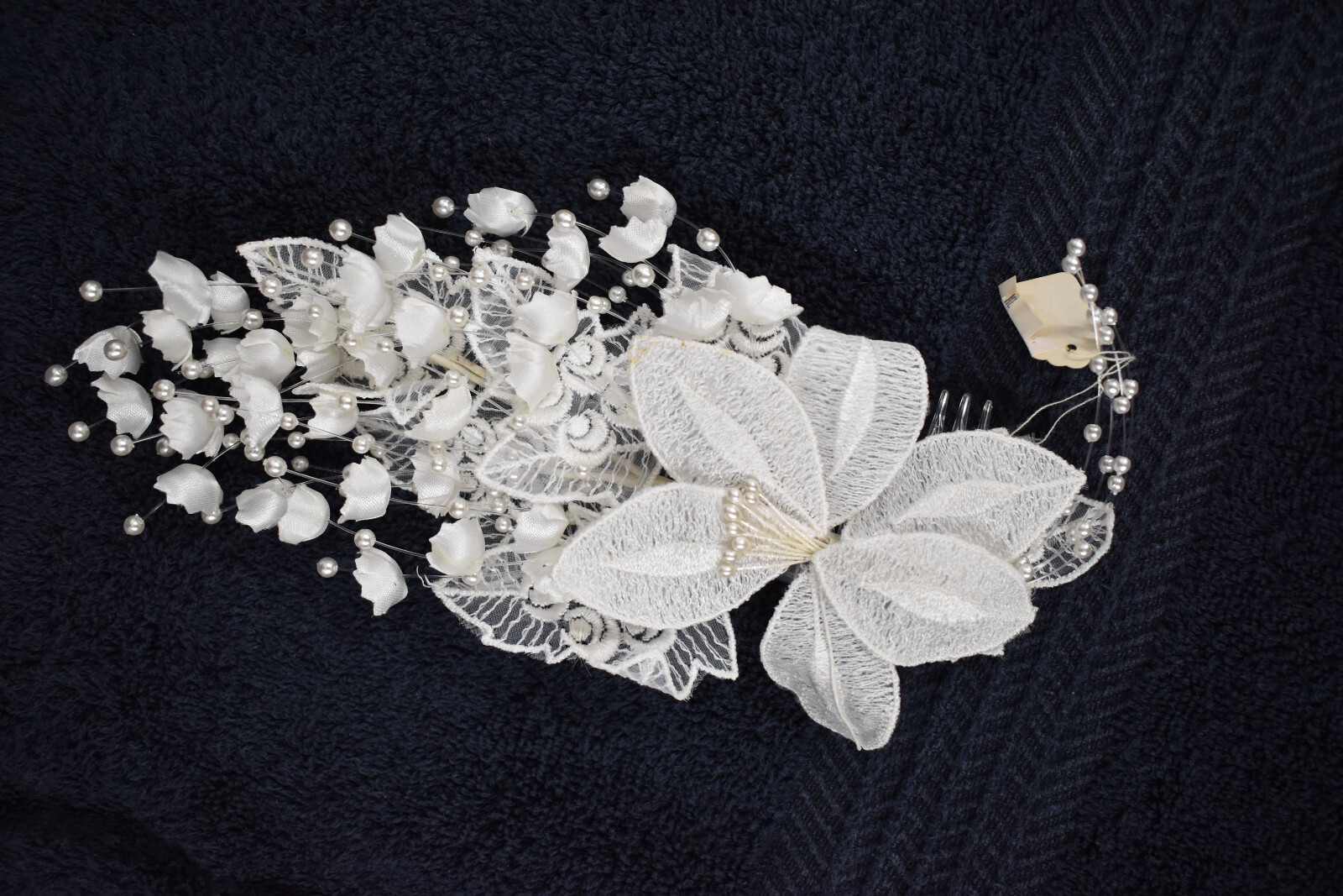 White Flowers and Faux Pearl Embellishments On Hair Comb WEDDING