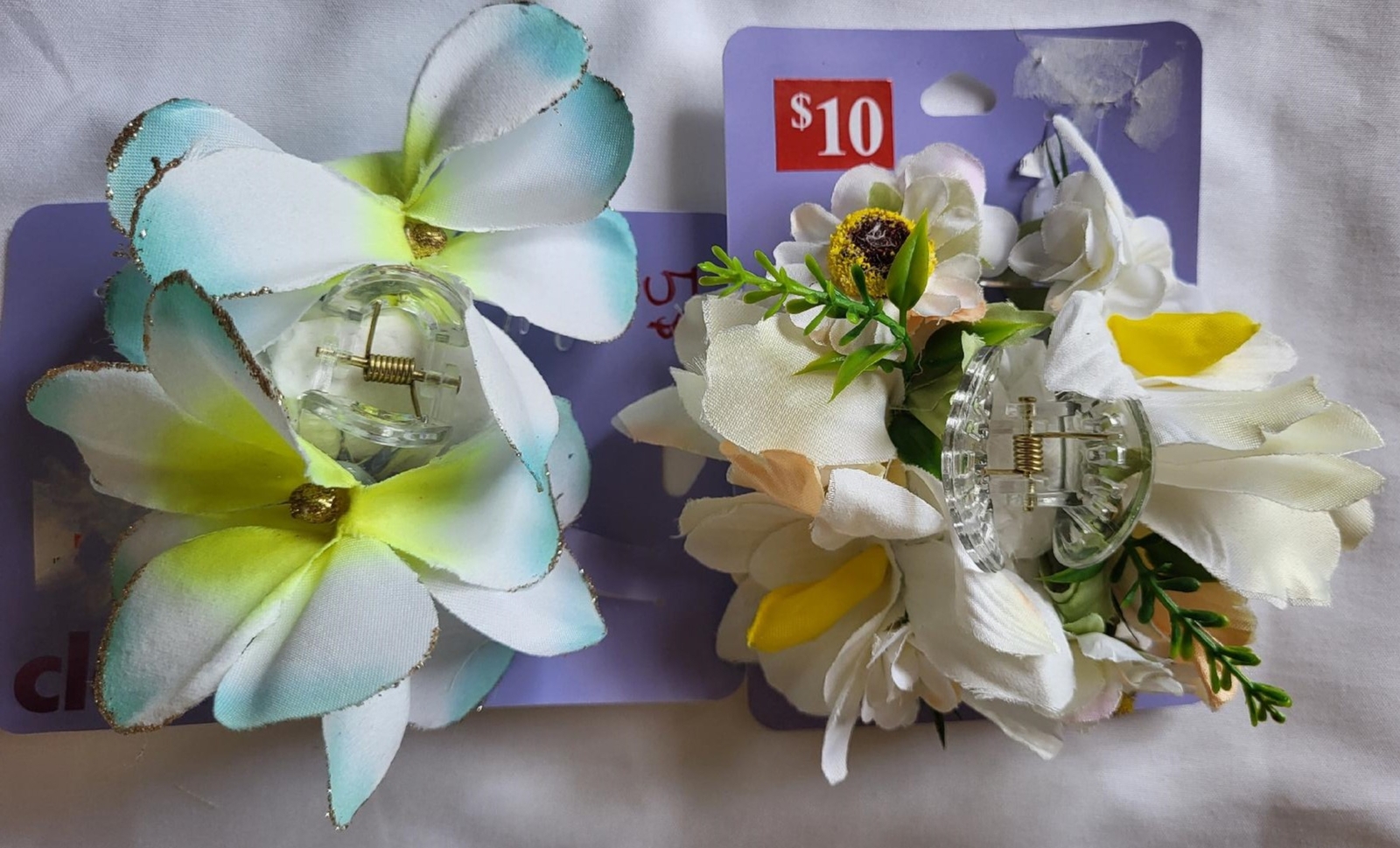 TWO Claire’s Floral Hair Claws Alligator Clips Brand New
