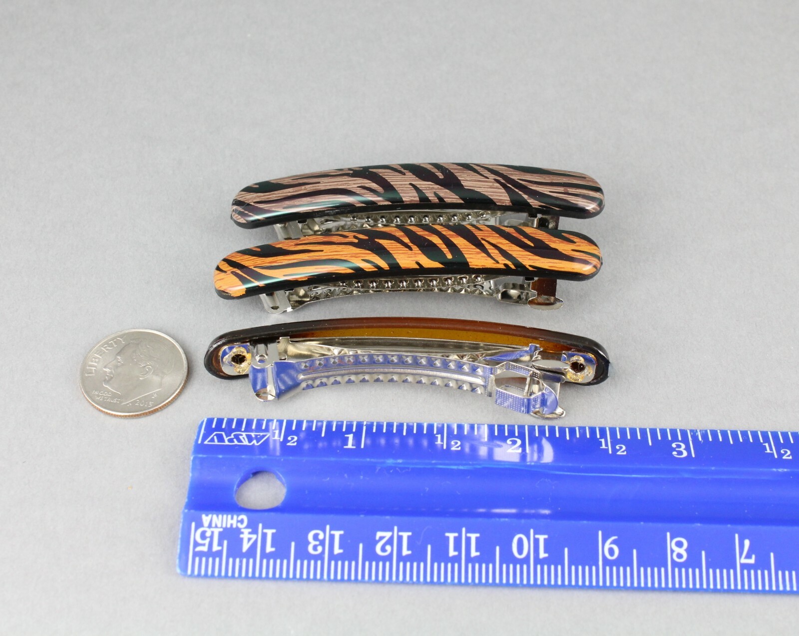Brown Black barrette set 3 small thin skinny hair clip accessory 2.5″ wood grain