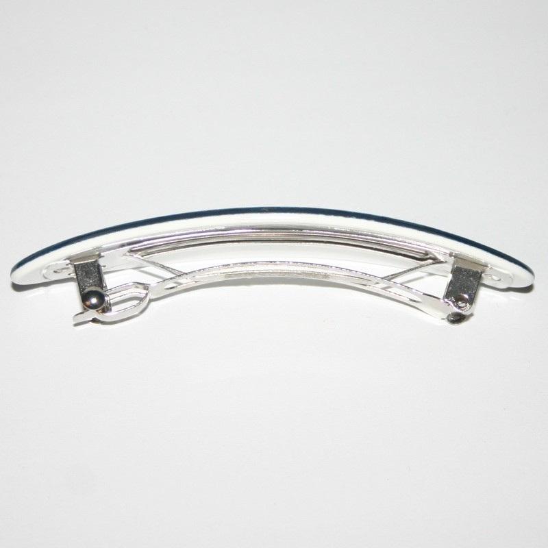 Barrette Metal Hair Clip Denim Blue Shirt White Plaid Curve Oval Made in France