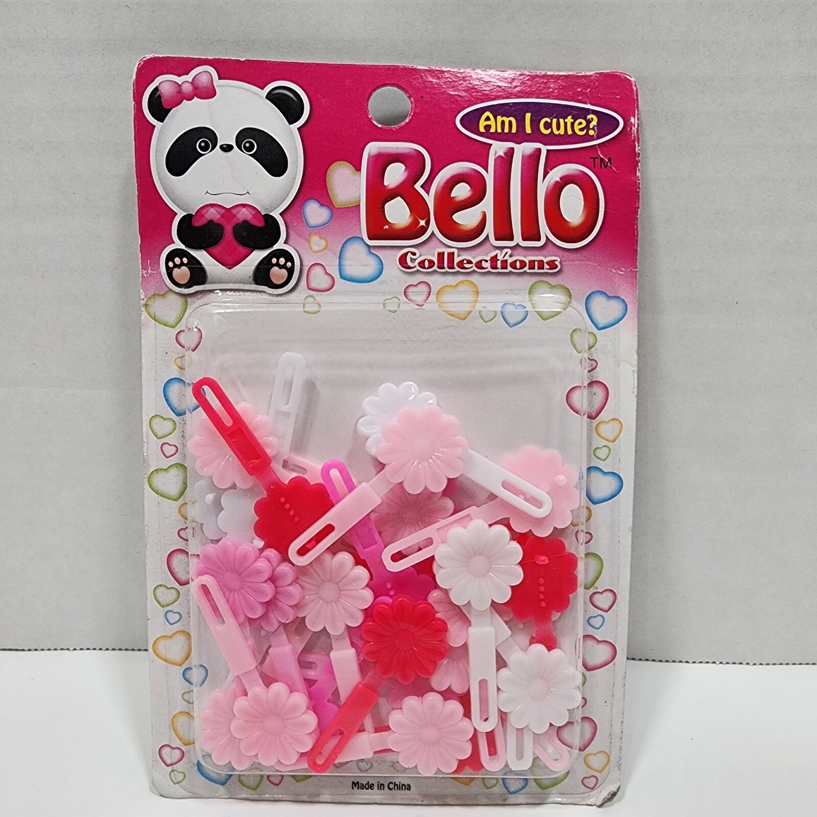 VTG hair Barrettes Snap Tight Plastic Flowers White Pink Red New In Package
