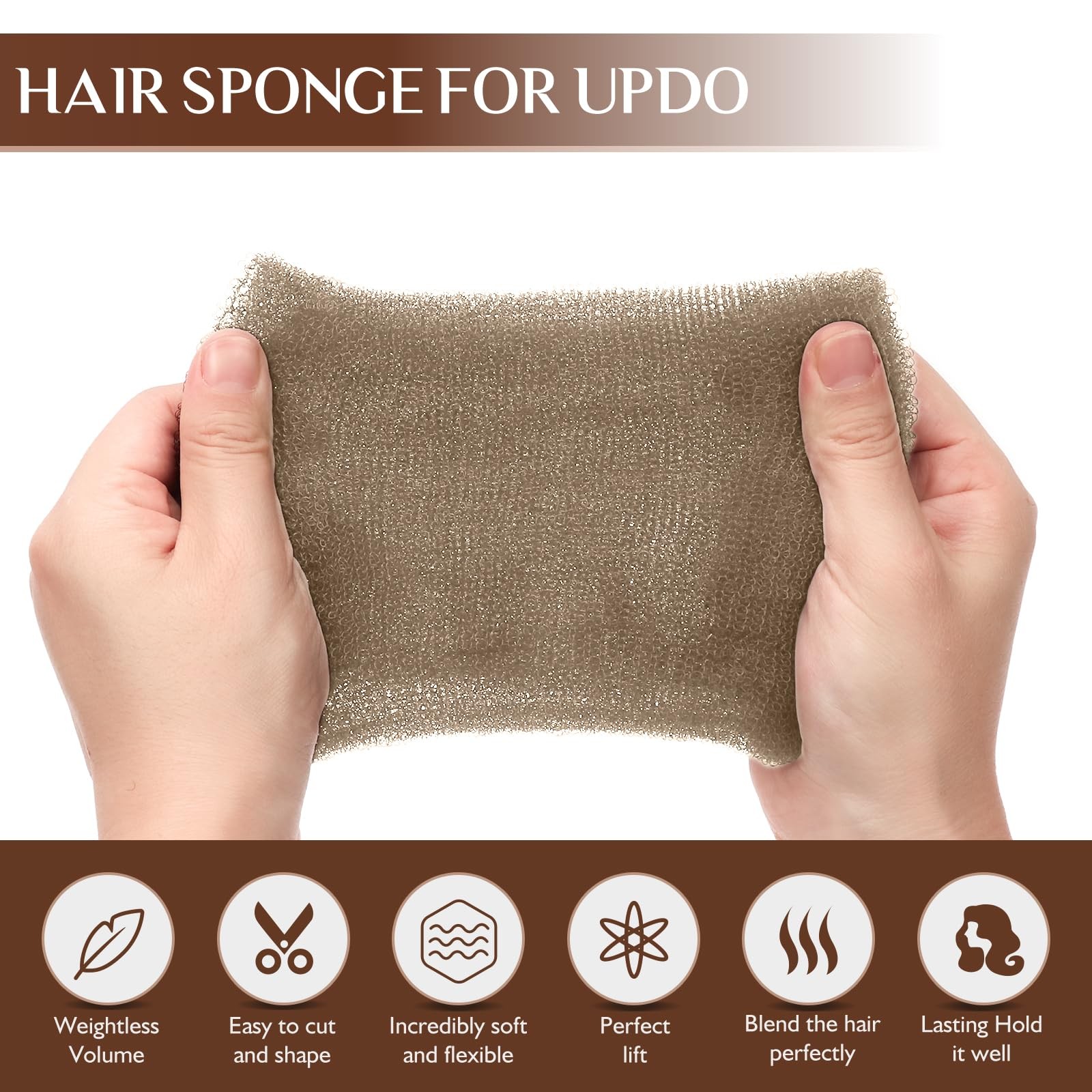 Hair Sponge for Updos,Volume Bumps Insert,Tan Brown Hair Filler&Padding
