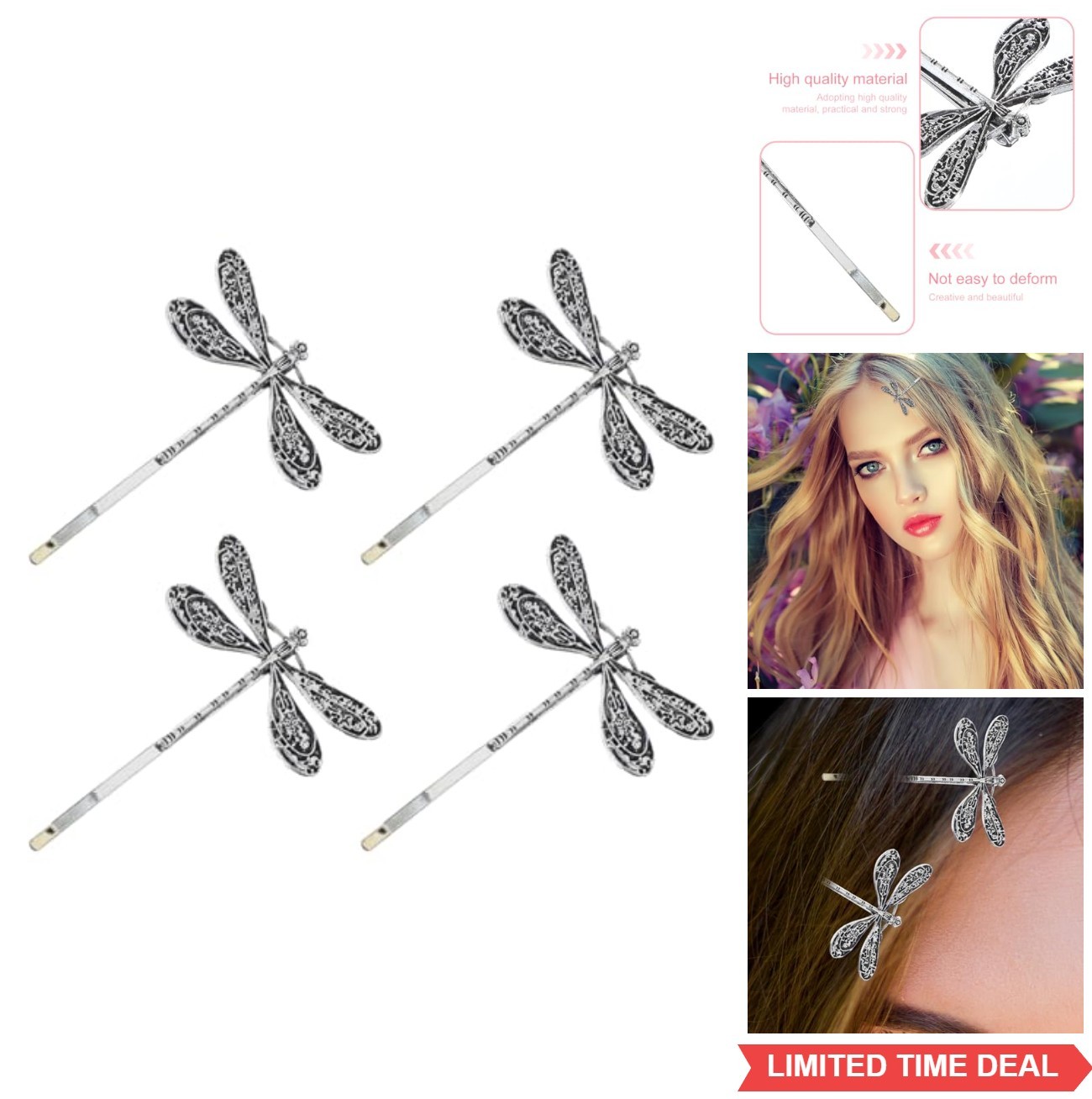 Dragonfly Hair Clips Antique Silver Zinc Alloy Retro Bobby Pins for Women