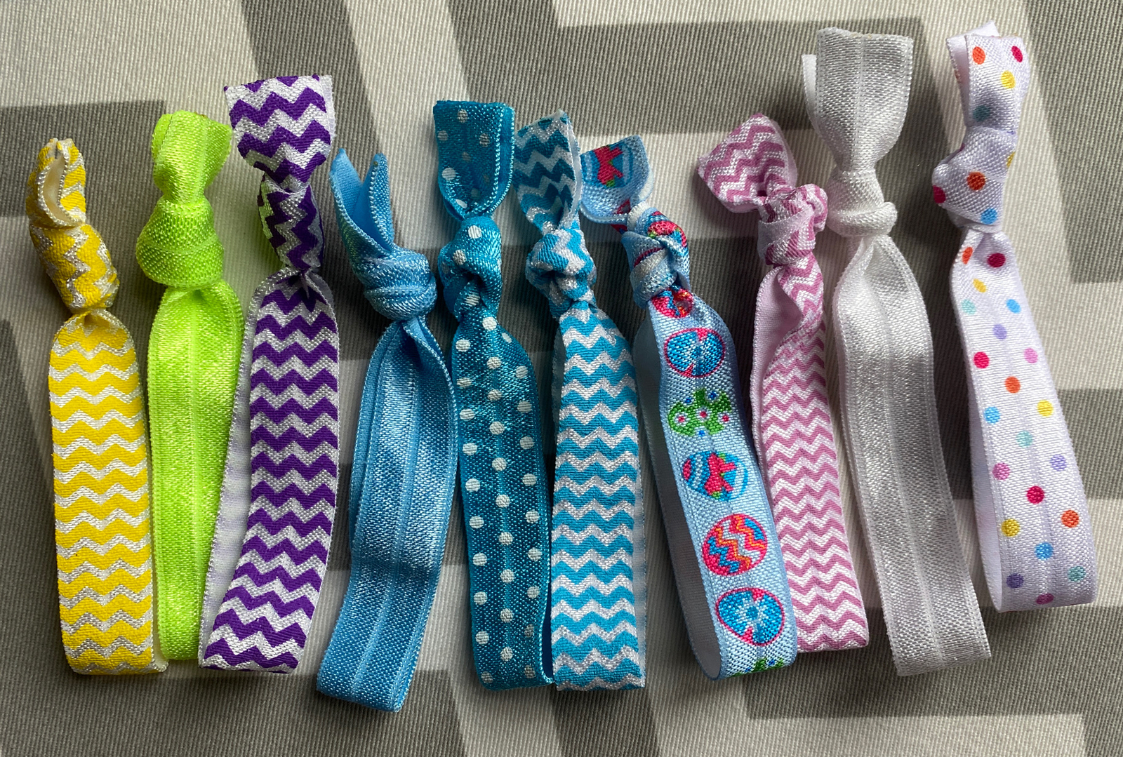 Soft Patterened Fold Over Elastic Hair Ties Set Of 10 Spring Colors Chevron