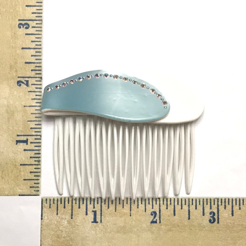 Vintage French Hair Side Comb White Pastel Colors Crystal Accent Made in France