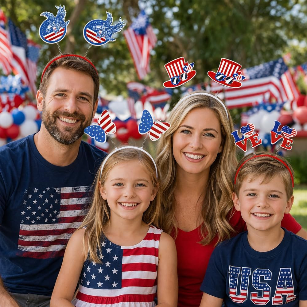6PCS 4Th of July Headband,Red White and Blue Party Accessories Decorations Favor