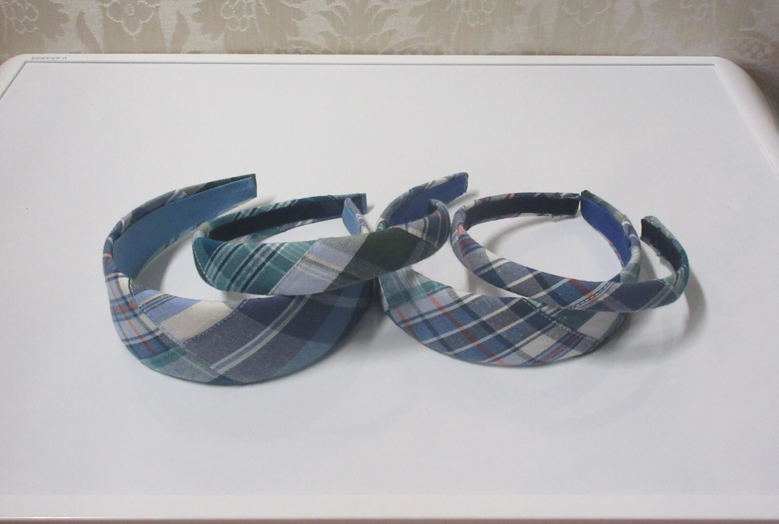 Handmade Blue Green Preppy Tartan Madras Patchwork Plaid Cotton Headband 4 Sizes