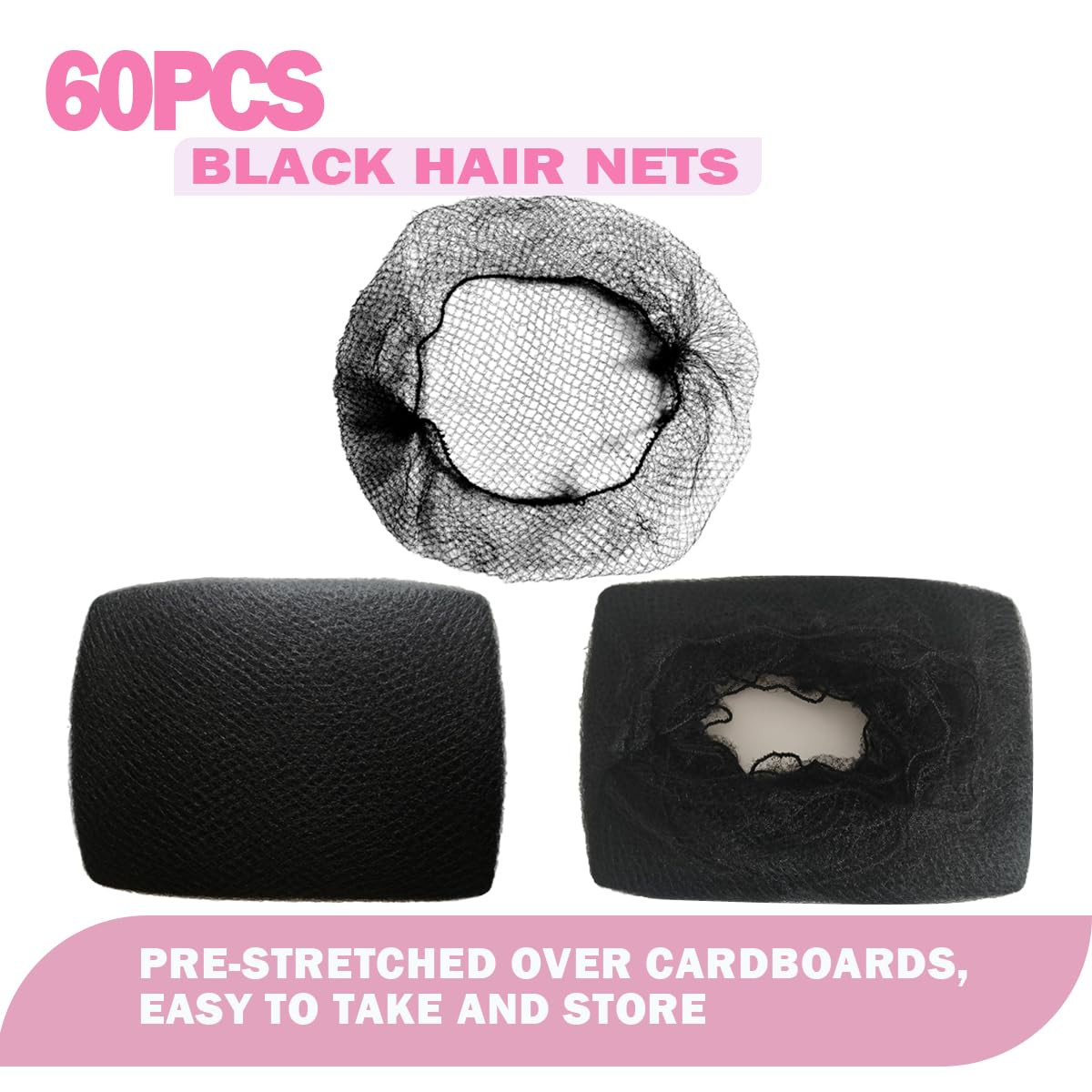 Hair Net, 60 Pcs Invisible Nylon Hair Nets for Women and Men, 24 Inch (Black)