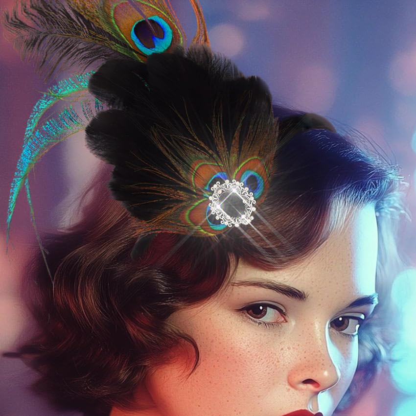 Peacock Feather Headbands Black 1920s Fascinators Hairbands Vintage 20s Hair Ac