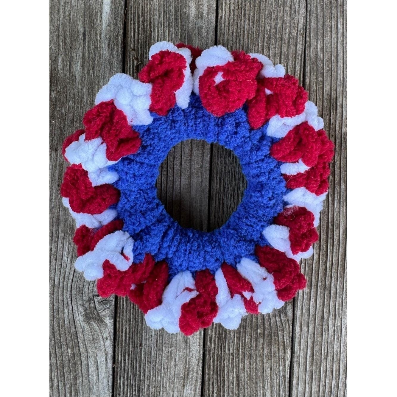 Colorful Large striped Red White Blue Scrunchie NEW