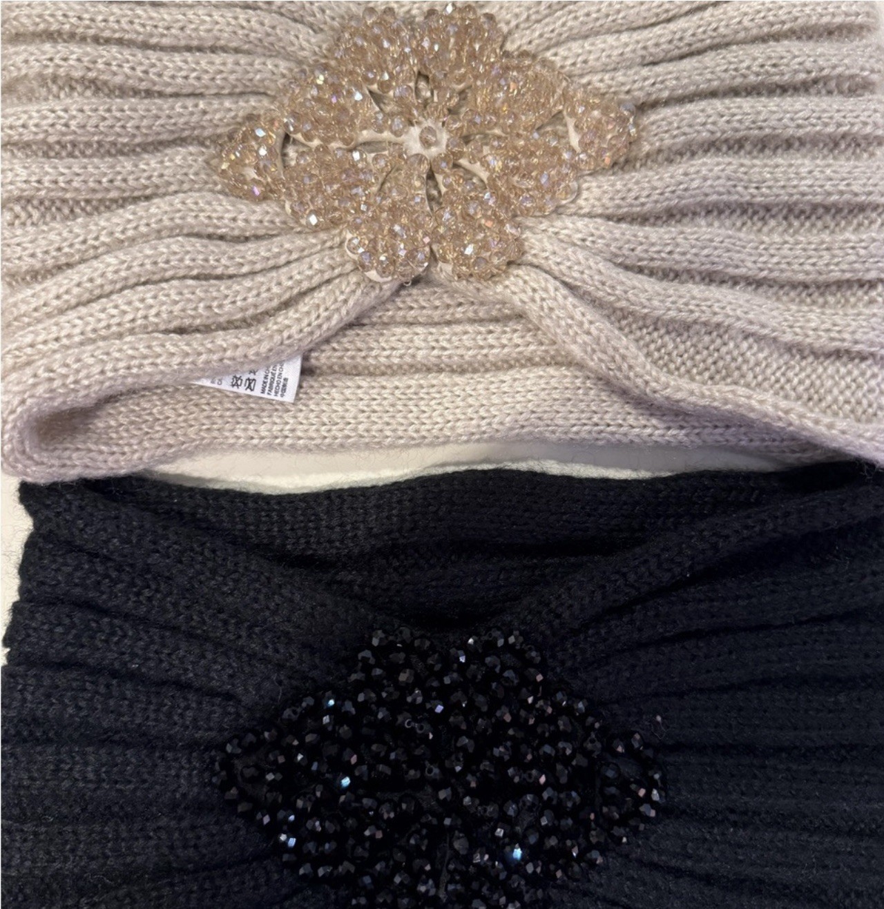 ALDO Knit Beaded Flower Headbands Solid Pattern Beige Black Women’s Accessories