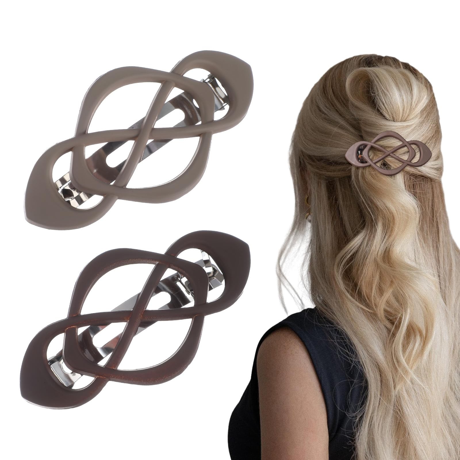 Ymapinc 2Pcs French Hair Barrettes 1 Count (Pack of 2), Light Brown +