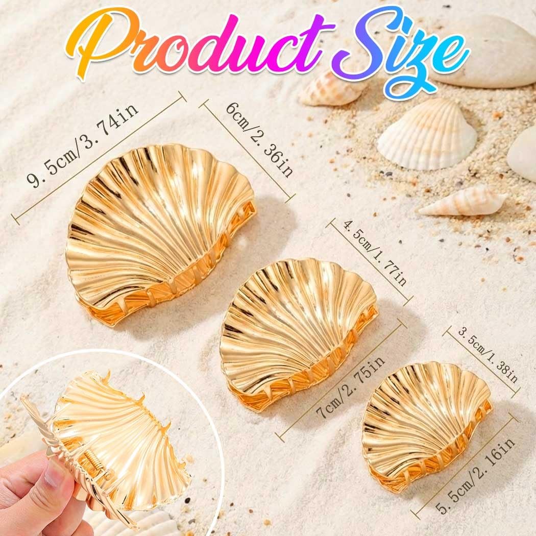 Pecieco Gold Shell Metal Claw Clips Seashell Hair 1 Count (Pack of 3),