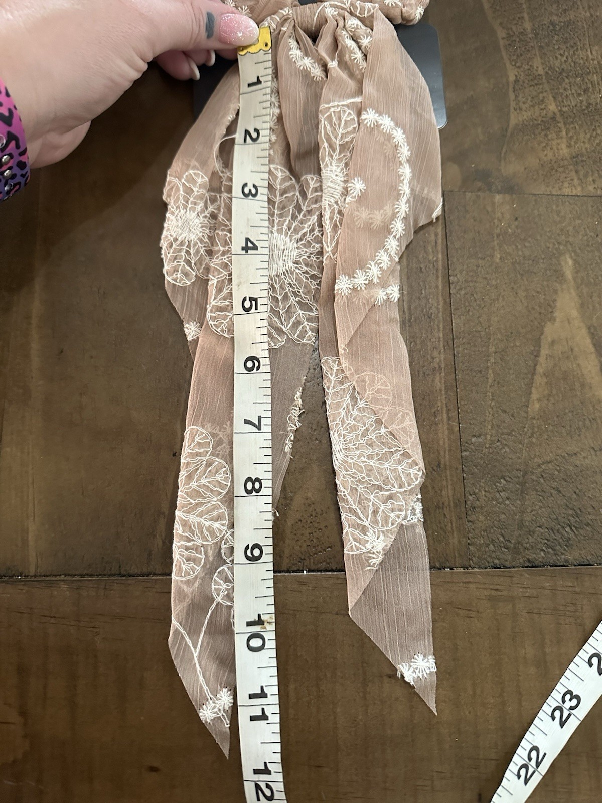 Heritage tan nude/cream embroidered bow hair scrunchie new boho hair tie