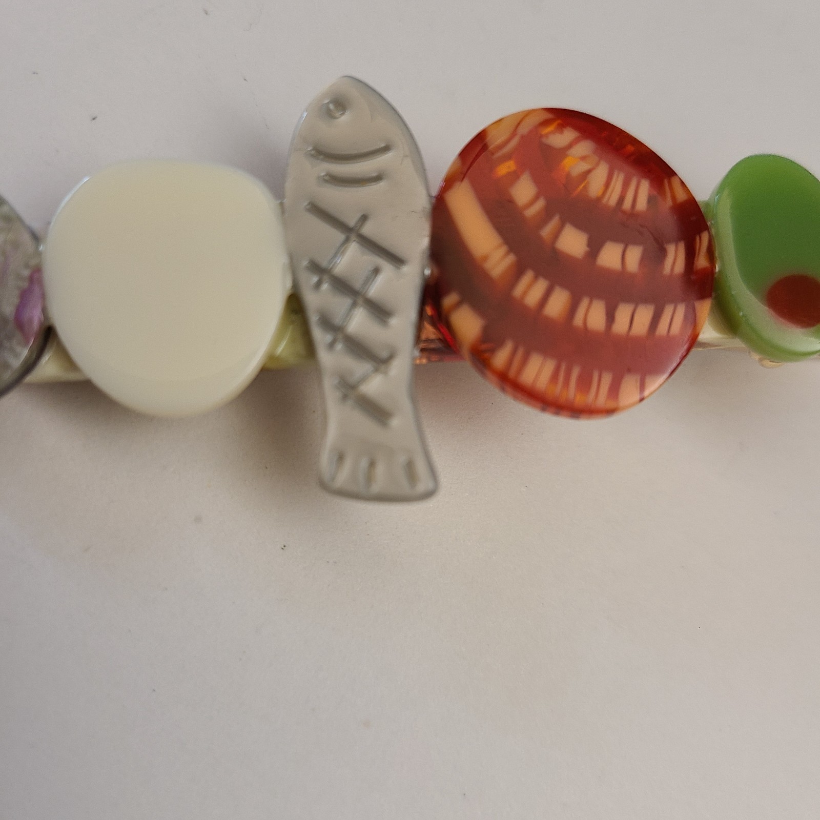 Hors d’Oeuvre Alligator Hair Clip Food Theme Fish Olive Barrette