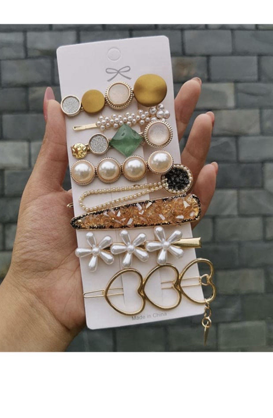 Fairycore Alloy Faux Pearl Geometric Heart Flower Hair Clips Set for Women