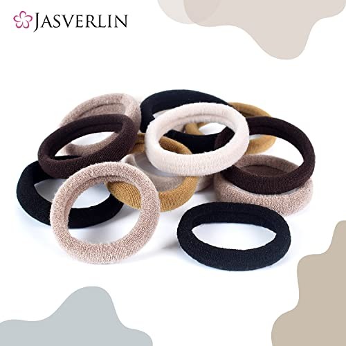100 pcs Seamless Cotton Hair Ties, Thick Hair Elastic Bands Soft No 5 Colors