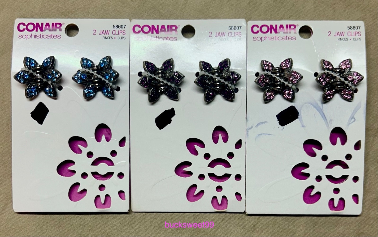 CONAIR Sophisticates PINK, PURPLE, BLUE JAW Clips 58607 – 6 CLIPS TOTAL