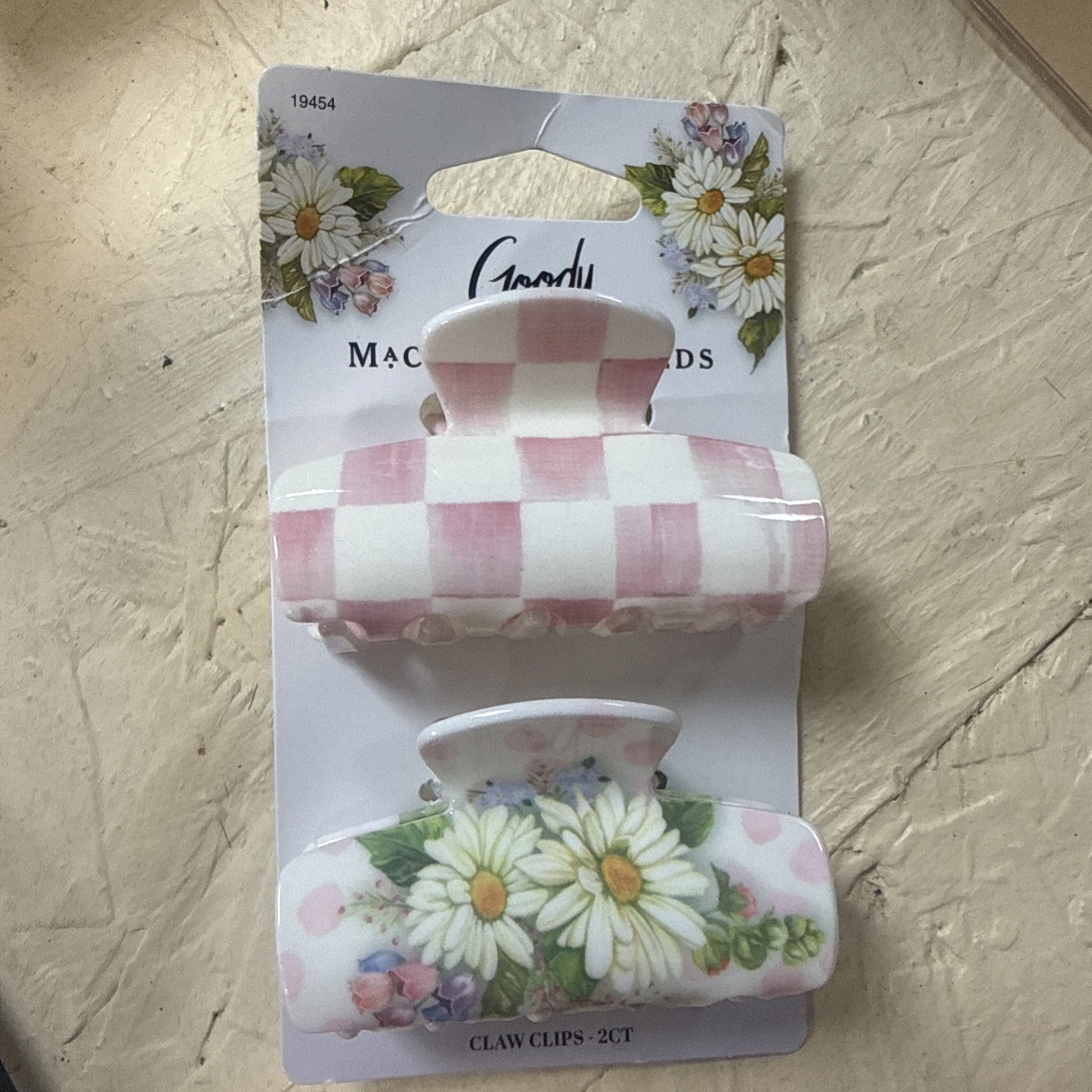 NEW Goody x MacKenzie Childs Medium Claw Clips Pink 2 Count Floral Check