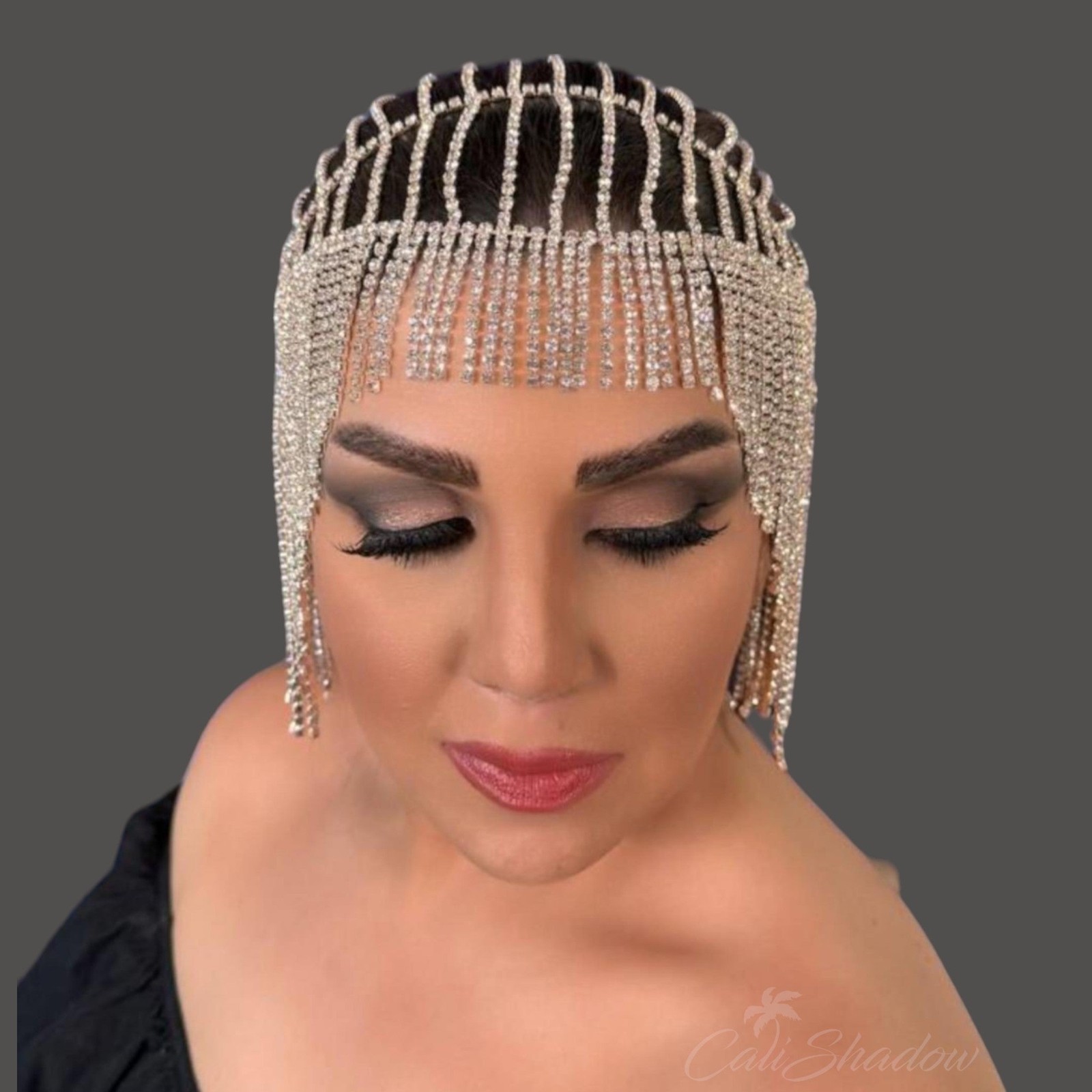 Crystal Tassel Hair Chain Head for Women Backside Forehead Flapper Cap Headband