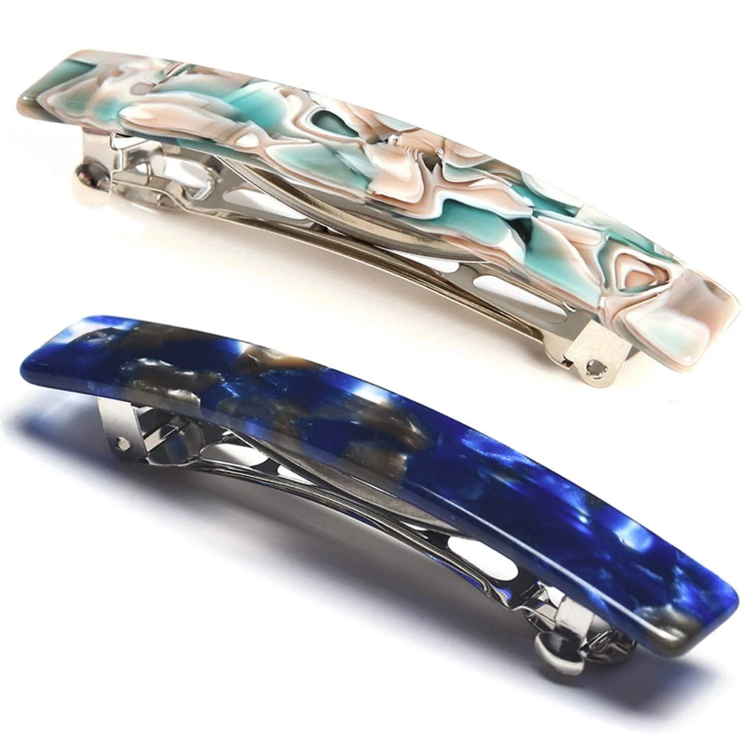 2PCS French Design Hair Barrette Tortoise Shell Celluloid Rectangle Hair Clips