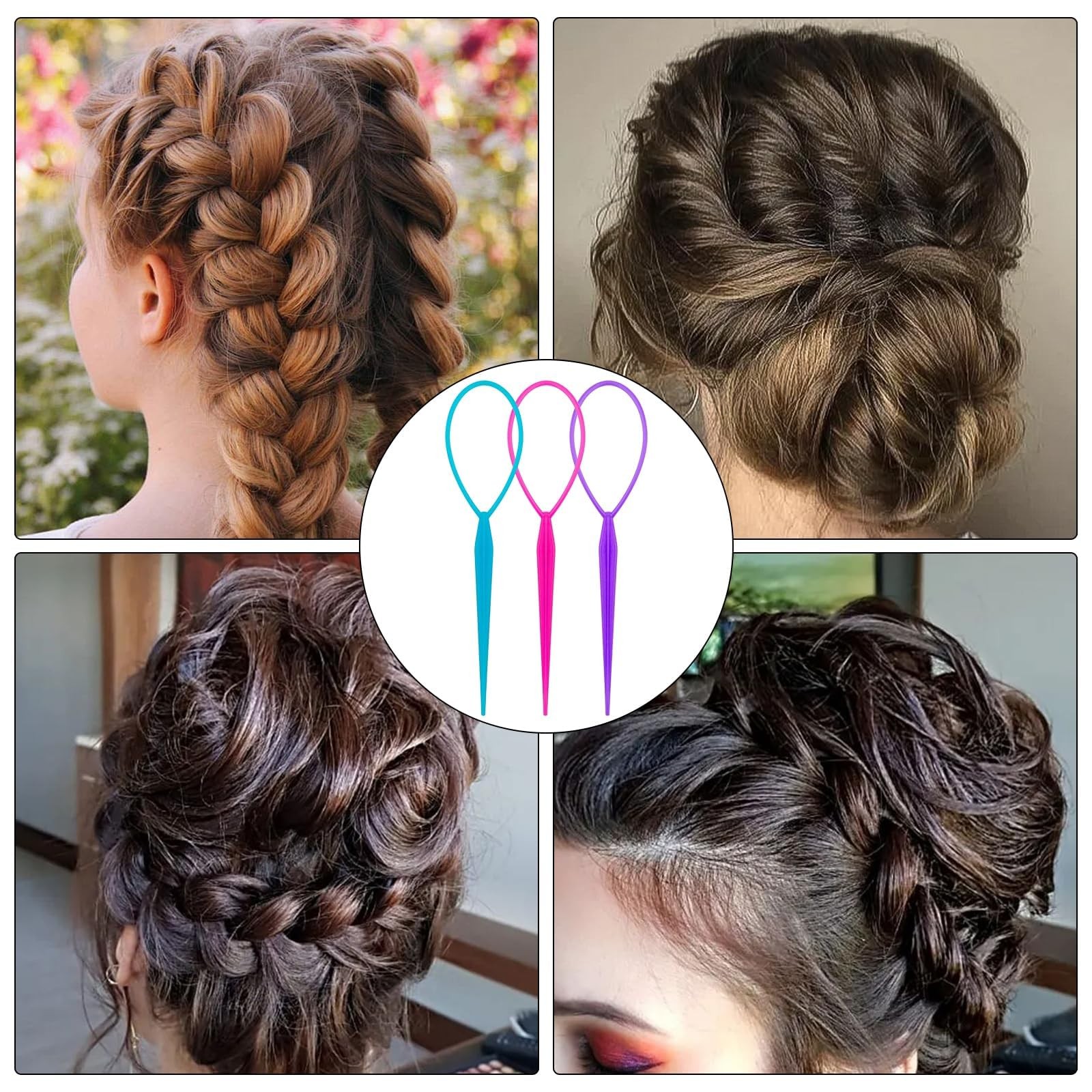 Multi-Color Large & Small 2 Sizes Hair Loop Styling Tool French Braids