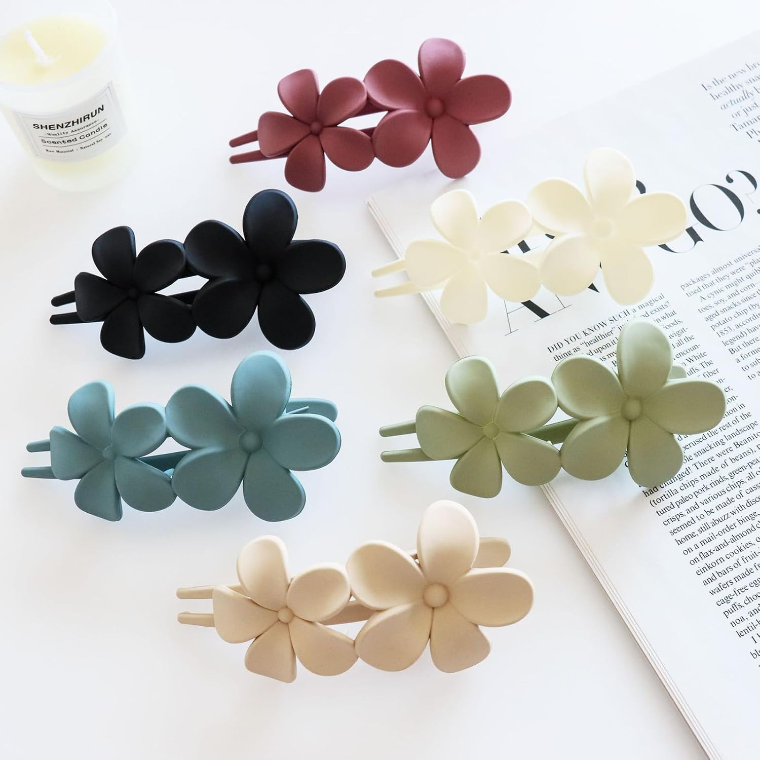 8Pcs Flower Flat Hair Clips, Stylish Lay Flat Claw Clips for Women Girls, Non-Sl