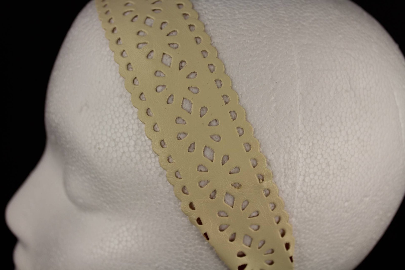 Khaki cut out faux leather stamped pattern stretch headband hair band accessory