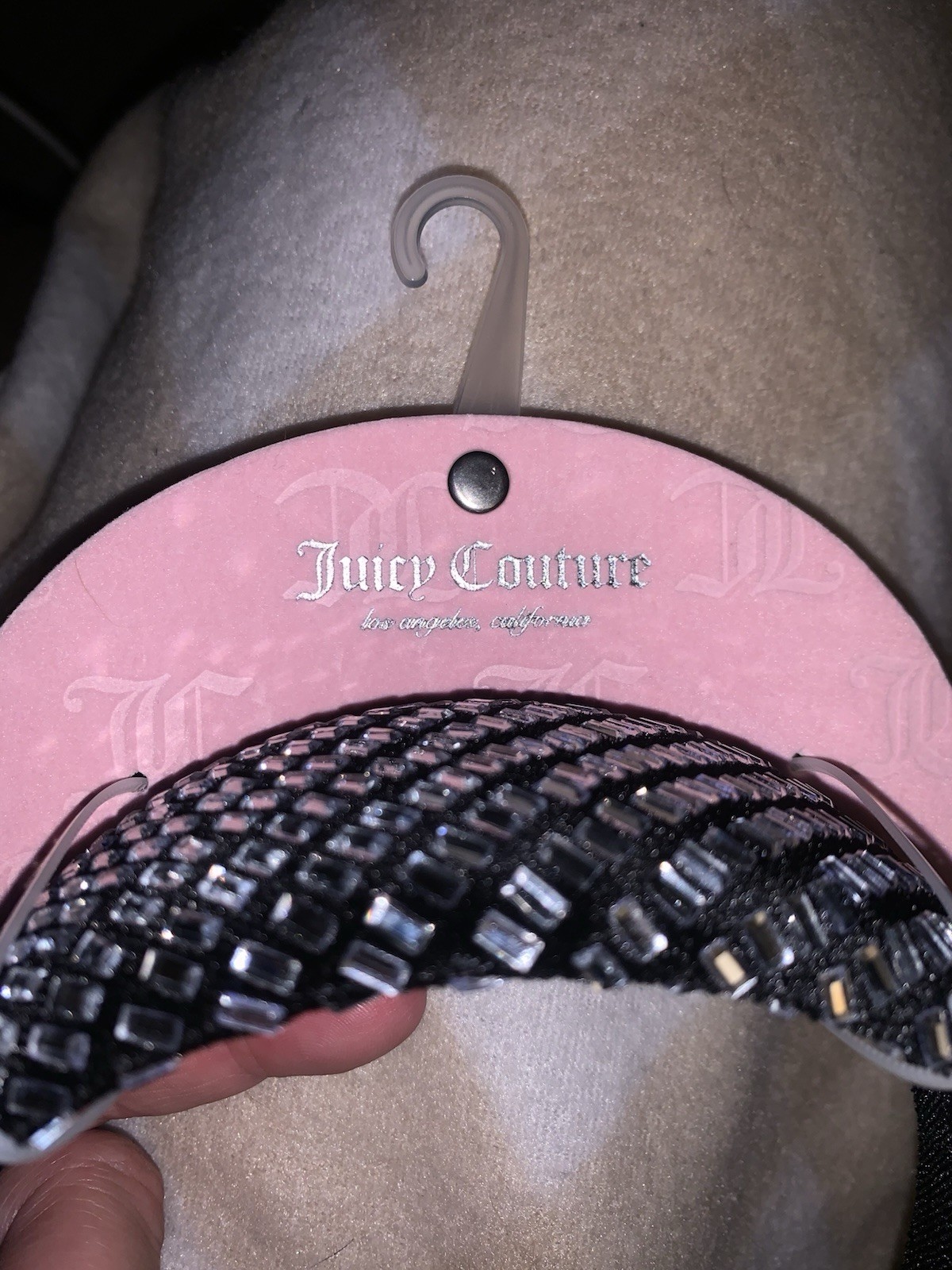 Juicy Couture Padded Rhinestone Headband Logo Accent Black/Silver Fabric