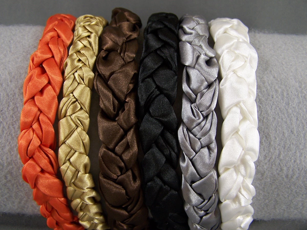 Orange braided headband satin fabric stretch elastic braid 3/4 inch wide