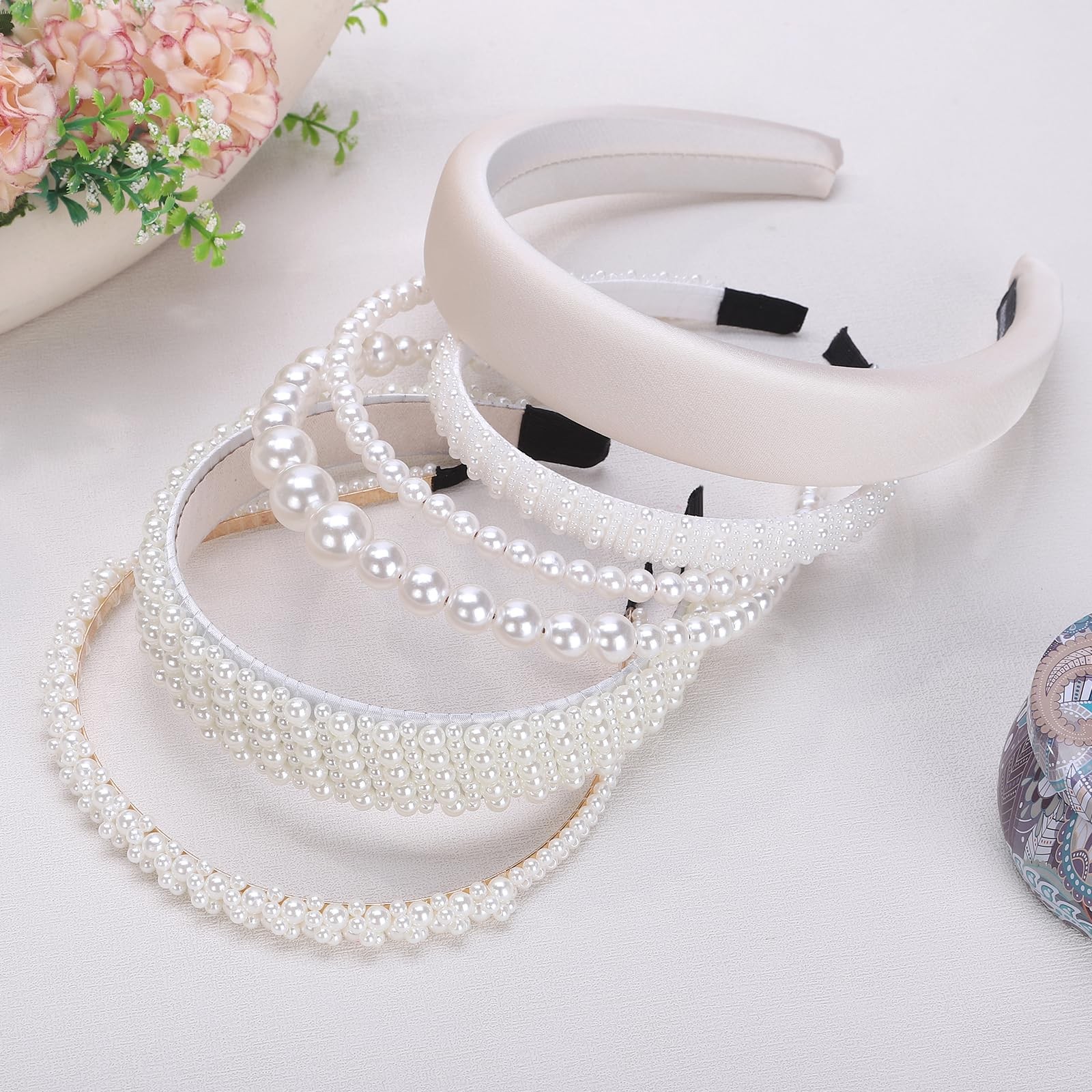 6 PCS White Faux Pearl Headband Wedding Bridal Beaded Hair Accessory Fashion