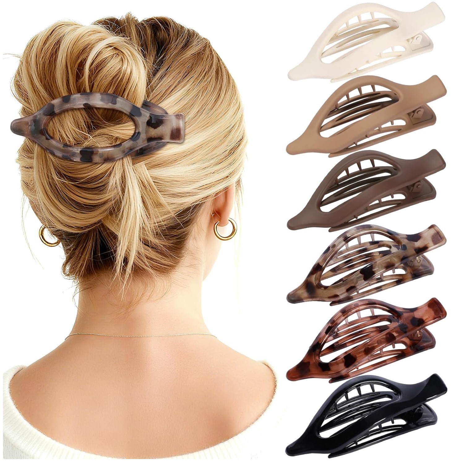 Trendy 6 PCS Flat Claw Hair Clips for Women – Strong Hold & Stylish Comfort